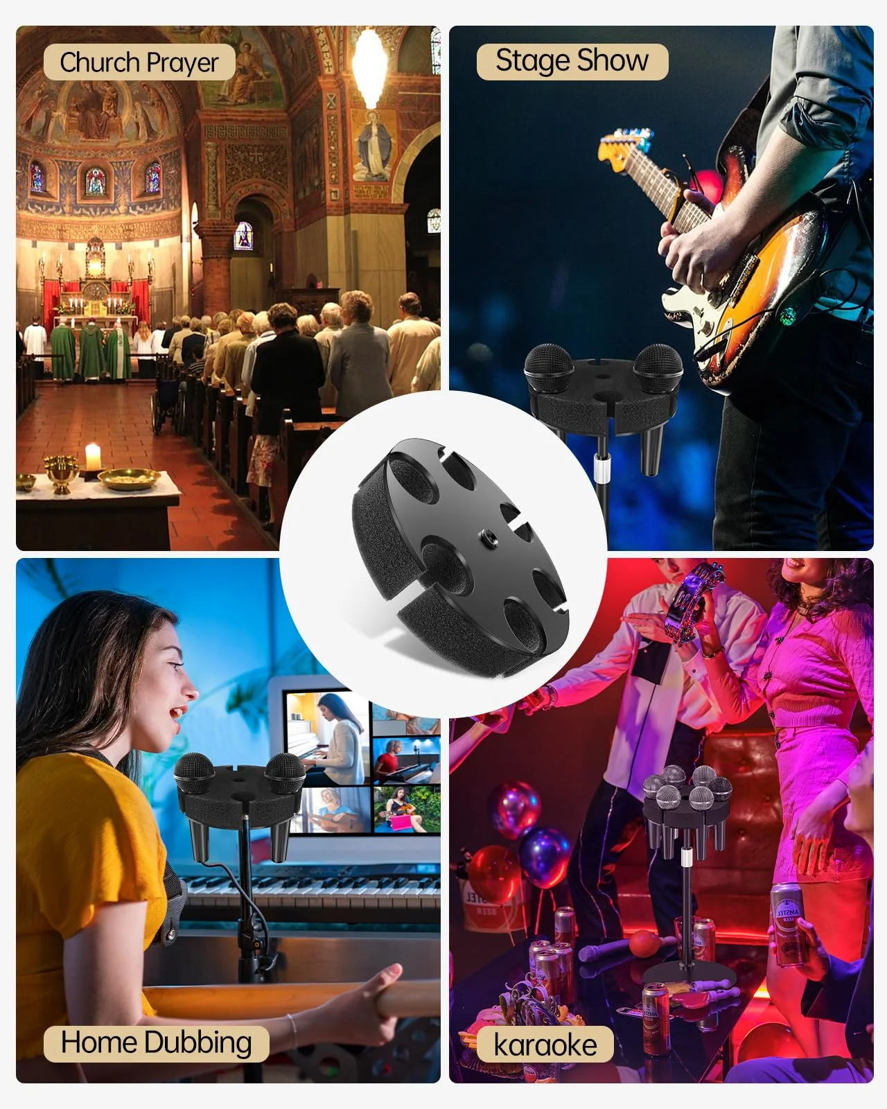 Multi Microphone HolderăAluminum/UpgradedăMulti Mic Holder Up to 6 Mics, Wired and Wireless mic Holder for Stand, Multiple Microphone Holder for storage Organizer & Display, w/ 3/8"-16 Threaded - Image 6