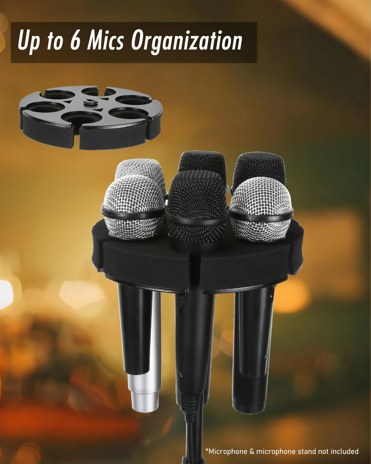Multi Microphone Holder, Wired and Wireless Mic Holder for Stand, Hold Up to 6 Microphones, Aluminum, Black - Image 2