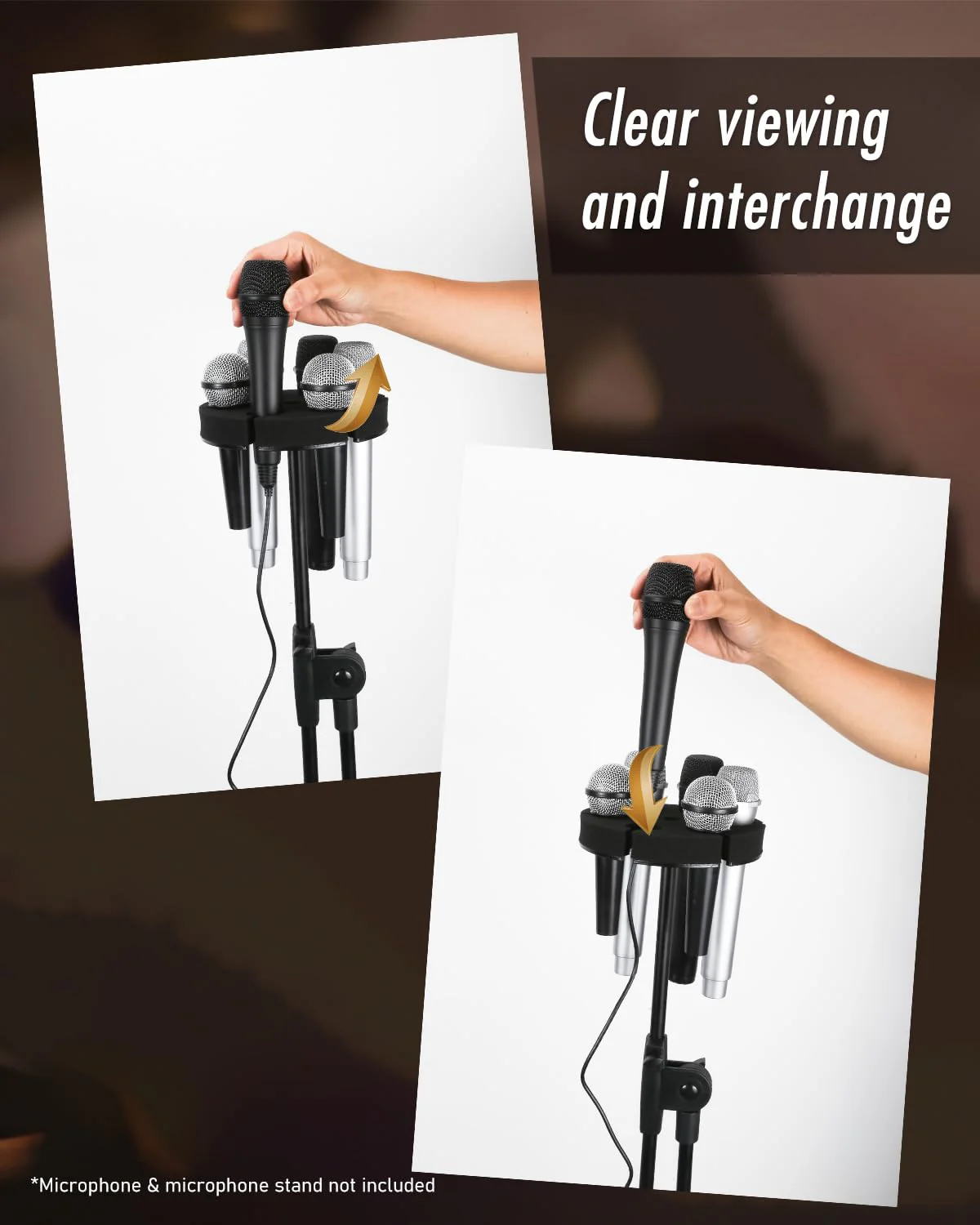 Multi Microphone Holder, Wired and Wireless Mic Holder for Stand, Hold Up to 6 Microphones, Aluminum, Black - Image 3