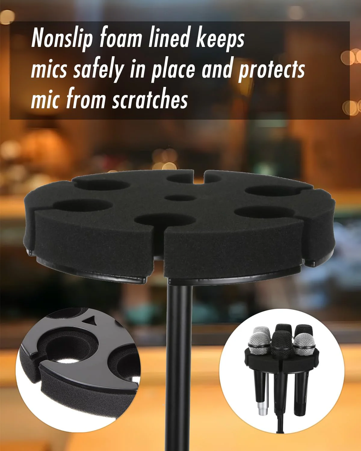 Multi Microphone Holder, Wired and Wireless Mic Holder for Stand, Hold Up to 6 Microphones, Aluminum, Black - Image 4