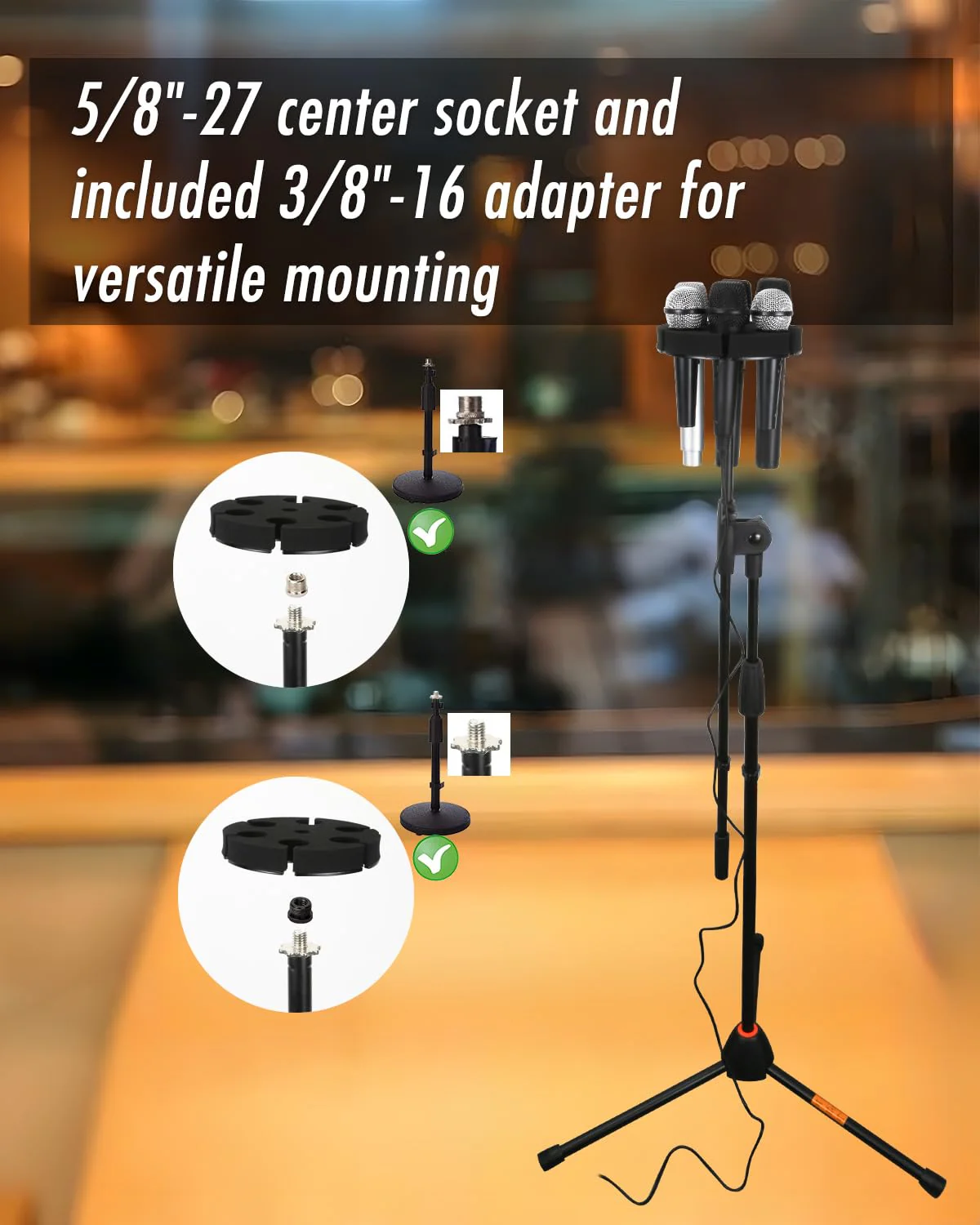 Multi Microphone Holder, Wired and Wireless Mic Holder for Stand, Hold Up to 6 Microphones, Aluminum, Black - Image 5