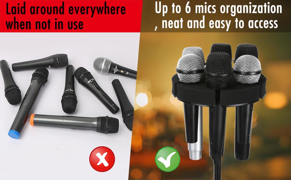 Multi Microphone Holder, Wired and Wireless Mic Holder for Stand, Hold Up to 6 Microphones, Aluminum, Black - Image 8