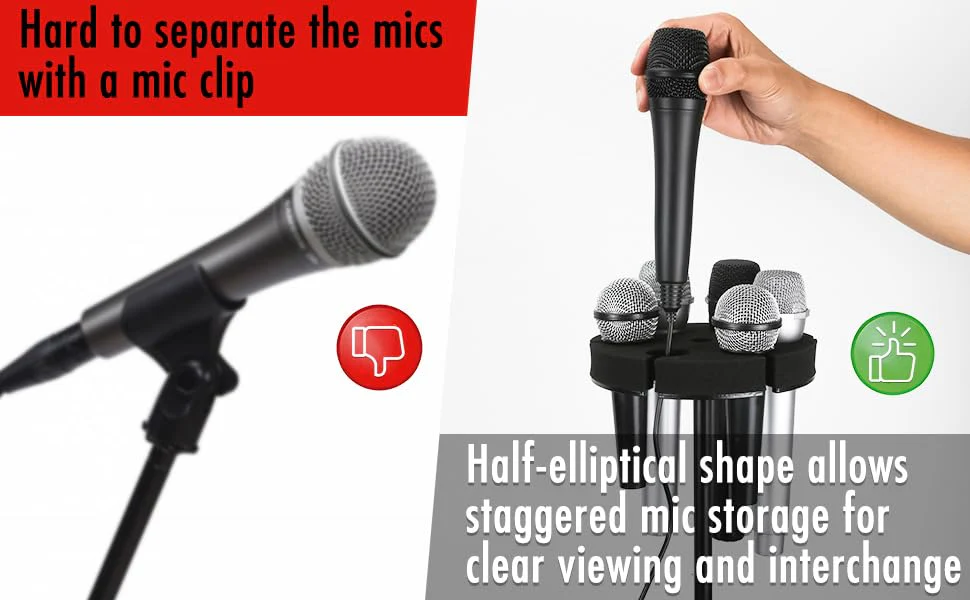 Multi Microphone Holder, Wired and Wireless Mic Holder for Stand, Hold Up to 6 Microphones, Aluminum, Black - Image 9