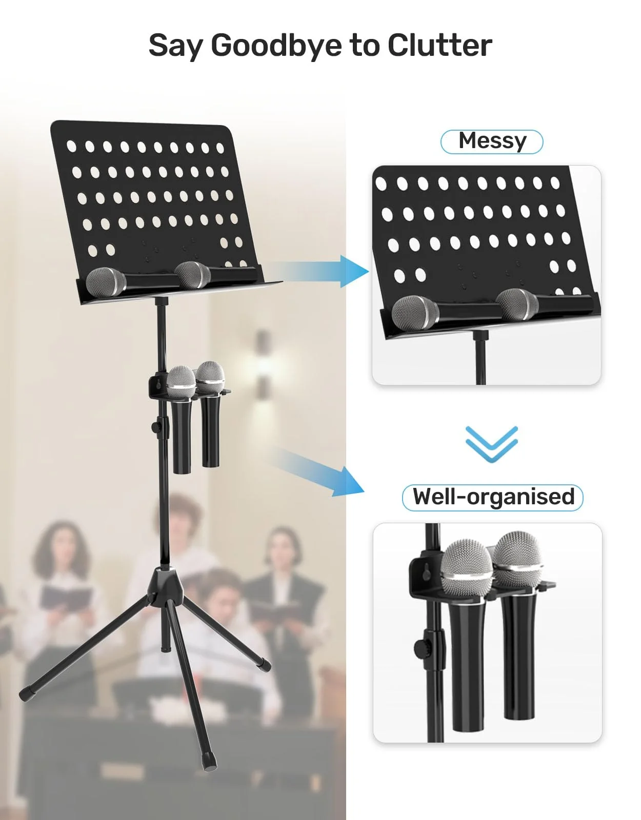 Multi Microphone Holder with Clamp (Aluminum/Rubber), Mount on Mic Stand & Desk Edge & Wall, Hold Up to 2 Wired/Wireless Handheld Mics, Ideal for Church, Street Performance, Home Studio, Karaoke - Image 3