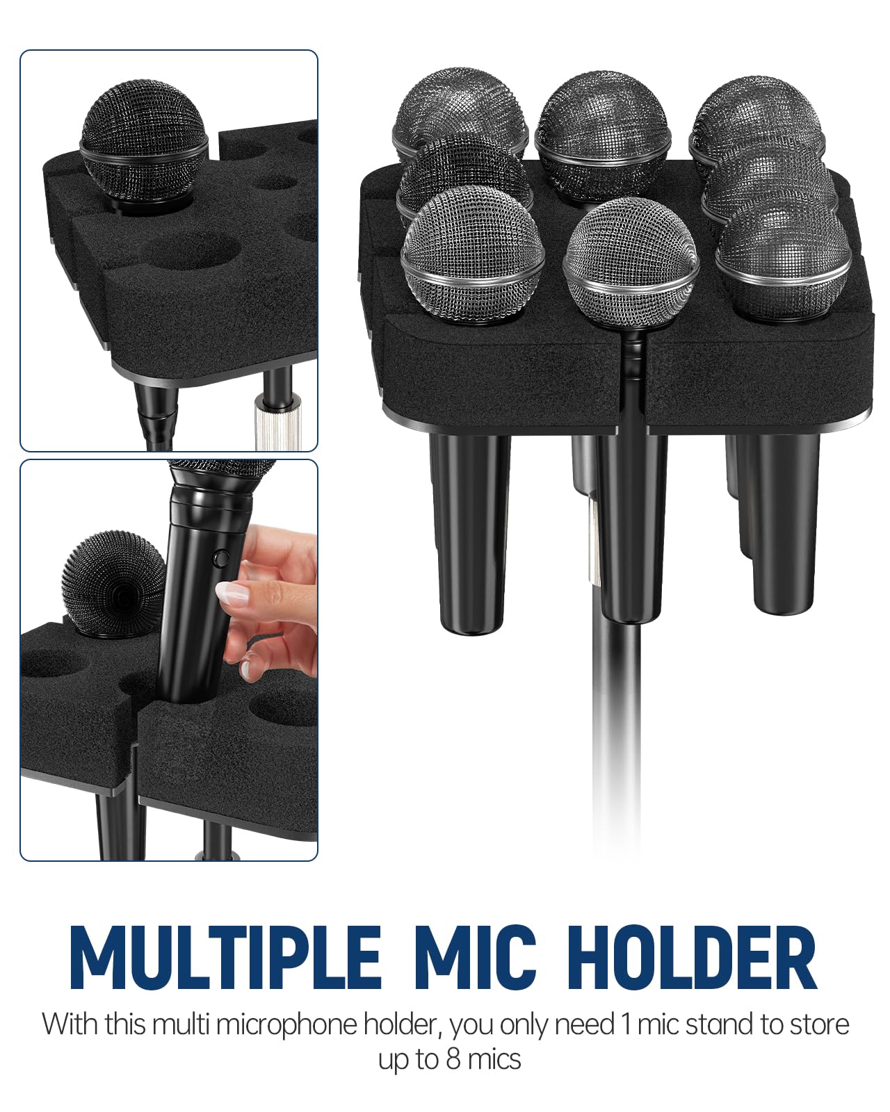Multi Microphone Holder[Thickened aluminum/Customized] for Mic Stand holds up to 8 mics Multiple Mic Holder for Organizer & Display for and Wireless Mics Mounts to 5/8"-27 or 3/8"-16 Threaded Stands - Image 3