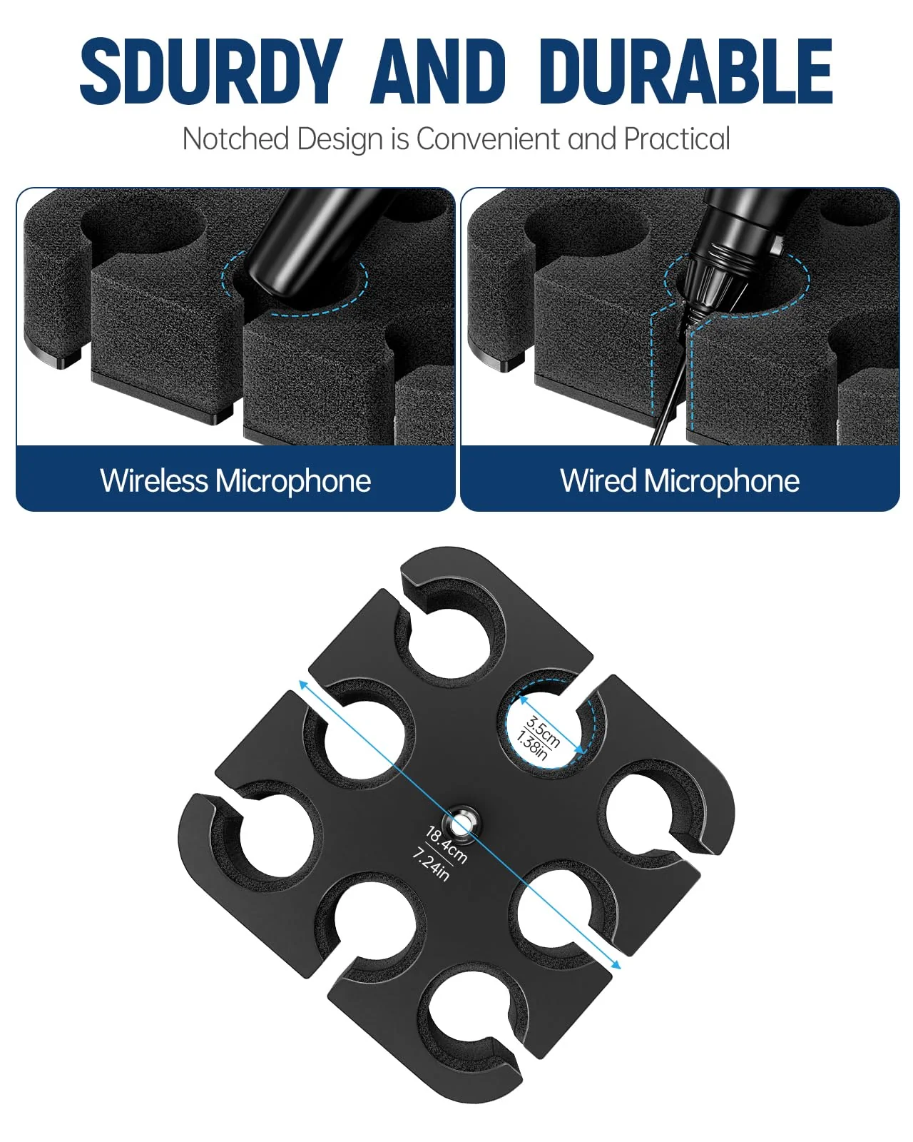 Multi Microphone Holder[Thickened aluminum/Customized] for Mic Stand holds up to 8 mics Multiple Mic Holder for Organizer & Display for and Wireless Mics Mounts to 5/8"-27 or 3/8"-16 Threaded Stands - Image 6