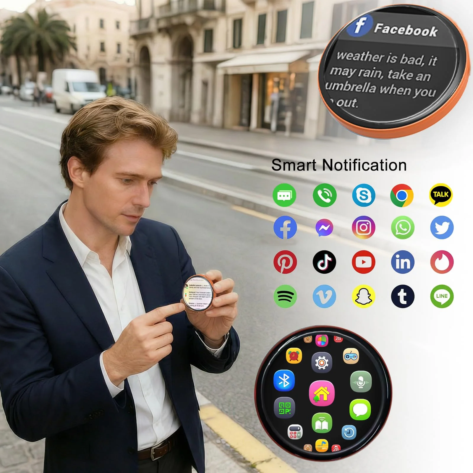 Multifunction MP3 Player with E-Book Reader, Watch Features, Bluetooth, Voice Recorder, Message Synchronization, IP67, 18H Battery, Magnetic Design/Necklace/Brooch for Backpacks/Hoodies/Hats(Orange) Orange - Image 5
