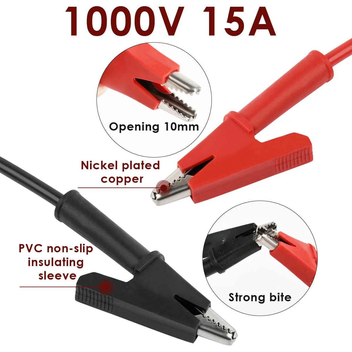 Multimeter Test Leads Set 4mm, 2pcs Banana Plug to Crocodile Clips Electrical Alligator Test Leads, 2pcs Double Ended Banana Plug 1m Test Lead with 2 Probes for Digital Multimeter 1000V 15A Red+Black - Image 3