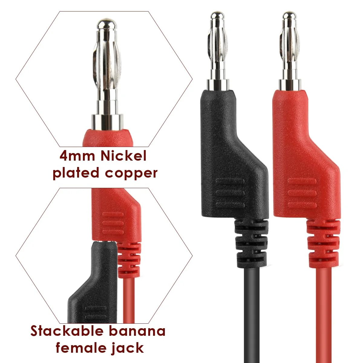 Multimeter Test Leads Set 4mm, 2pcs Banana Plug to Crocodile Clips Electrical Alligator Test Leads, 2pcs Double Ended Banana Plug 1m Test Lead with 2 Probes for Digital Multimeter 1000V 15A Red+Black - Image 4