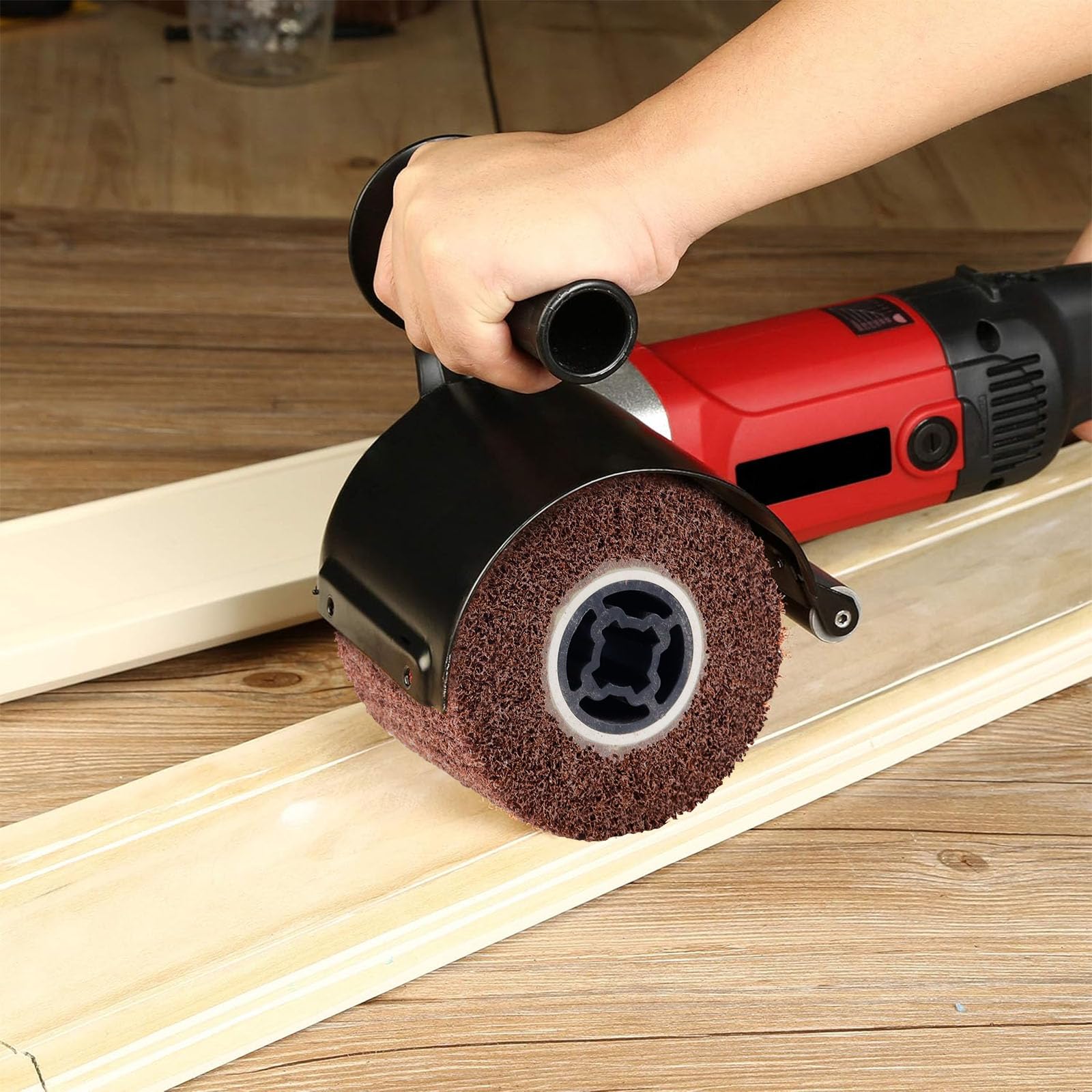 Mumjooyi Nylon Brush Sanding Roller Brush Satin Roller Angle Grinder Sanding Sleeves for Sanding Roller Sanding Machine for Polishing Red 120 x 100 mm 120 Grit - Image 7