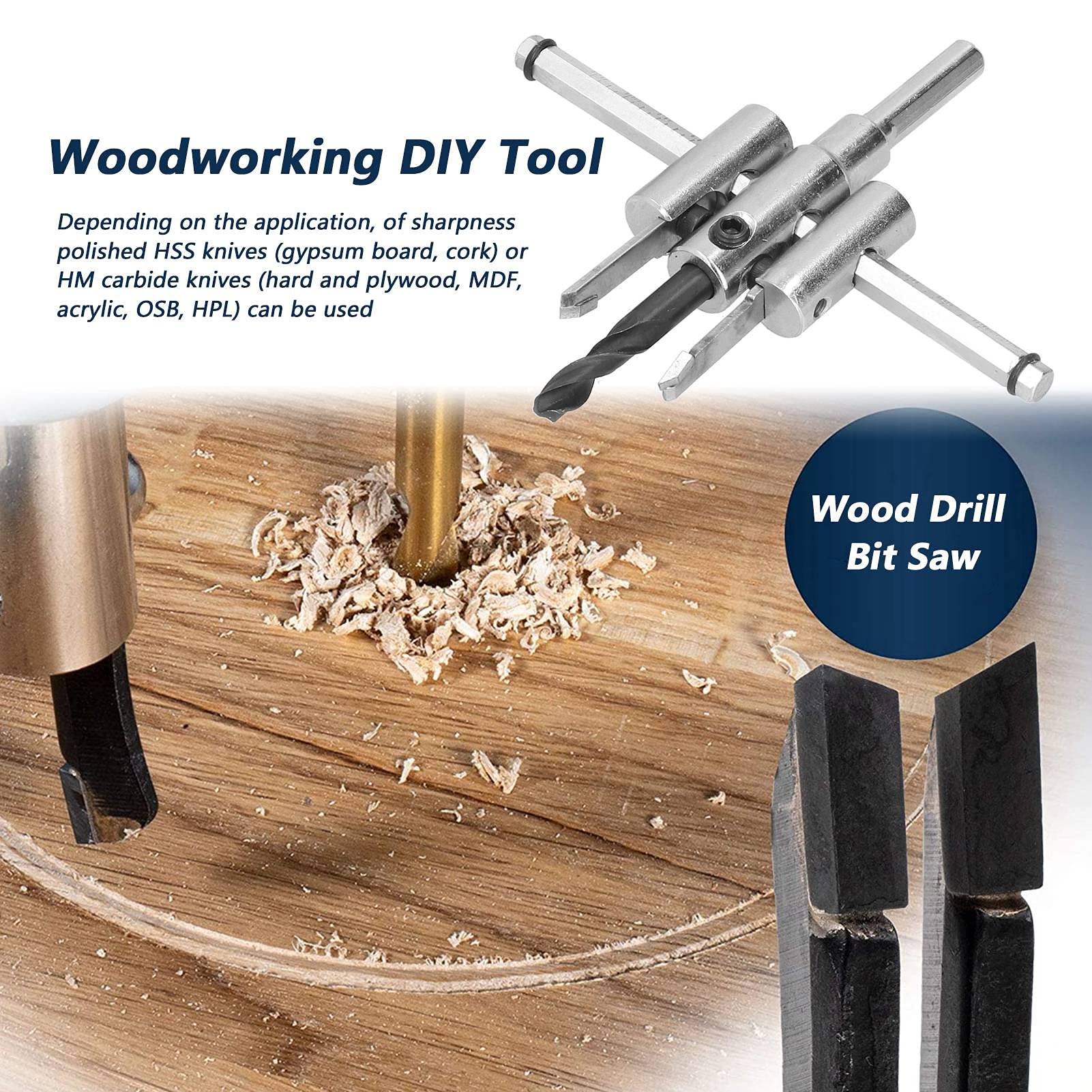 Munefe Adjustable Circular Hole Cutter, Sheet Metal Hole Cutter, Beam Cutter for Circular Saws for Wood, Plastic, Acrylic, Plasterboard, Ventilated Concrete, etc. (40-120 mm) 40-120 mm - Image 2