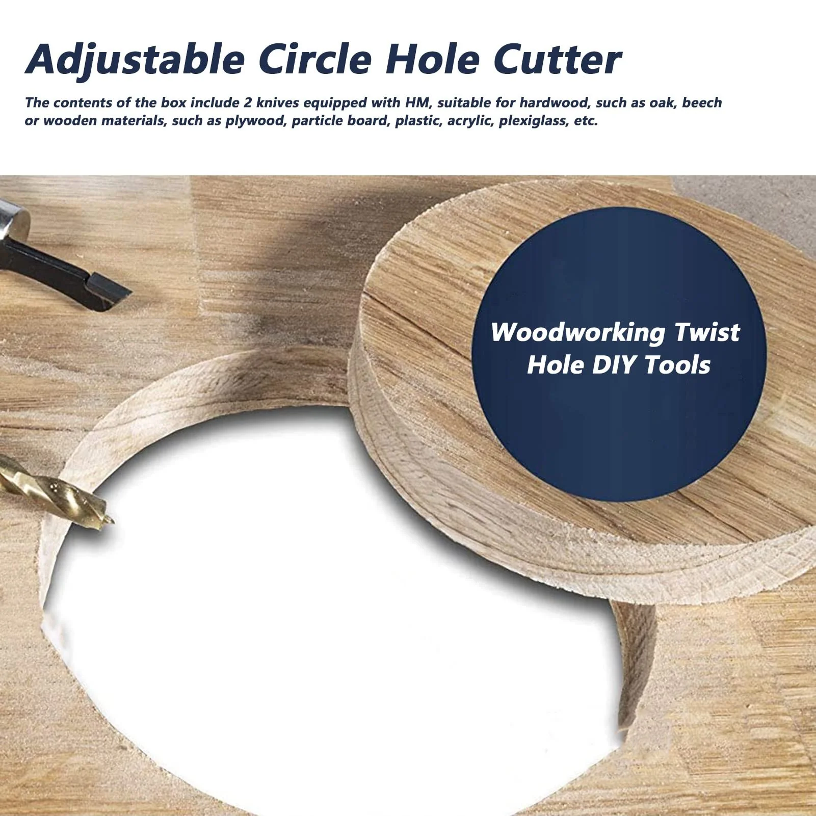 Munefe Adjustable Circular Hole Cutter, Sheet Metal Hole Cutter, Beam Cutter for Circular Saws for Wood, Plastic, Acrylic, Plasterboard, Ventilated Concrete, etc. (40-120 mm) 40-120 mm - Image 4