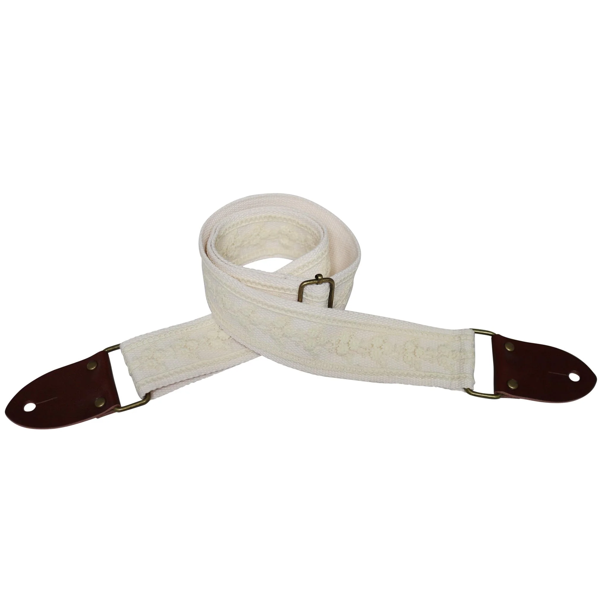 MUSIC FIRST Original Design, 2 inch width (5cm), Cream Lace Electric Guitar Strap Bass Strap With Genuine Leather Strap End (The Leather Made In Italy) (Cream Lace) - Image 4