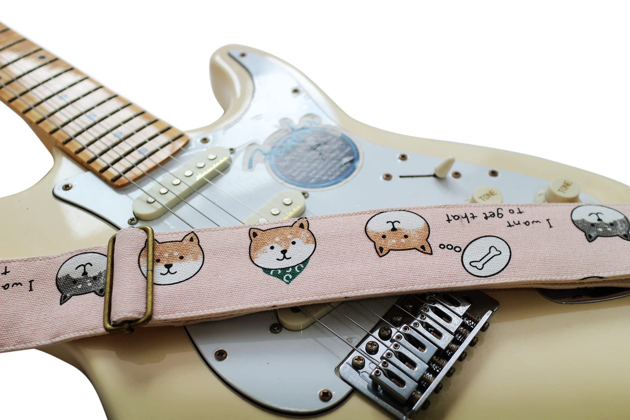 MUSIC FIRST Original Design, 2 inch width (5cm), Vintage Ukiyoe Style Pink Canvas Shiba Inu Electric Guitar Strap Bass Strap (Shiba Inu) - Image 2