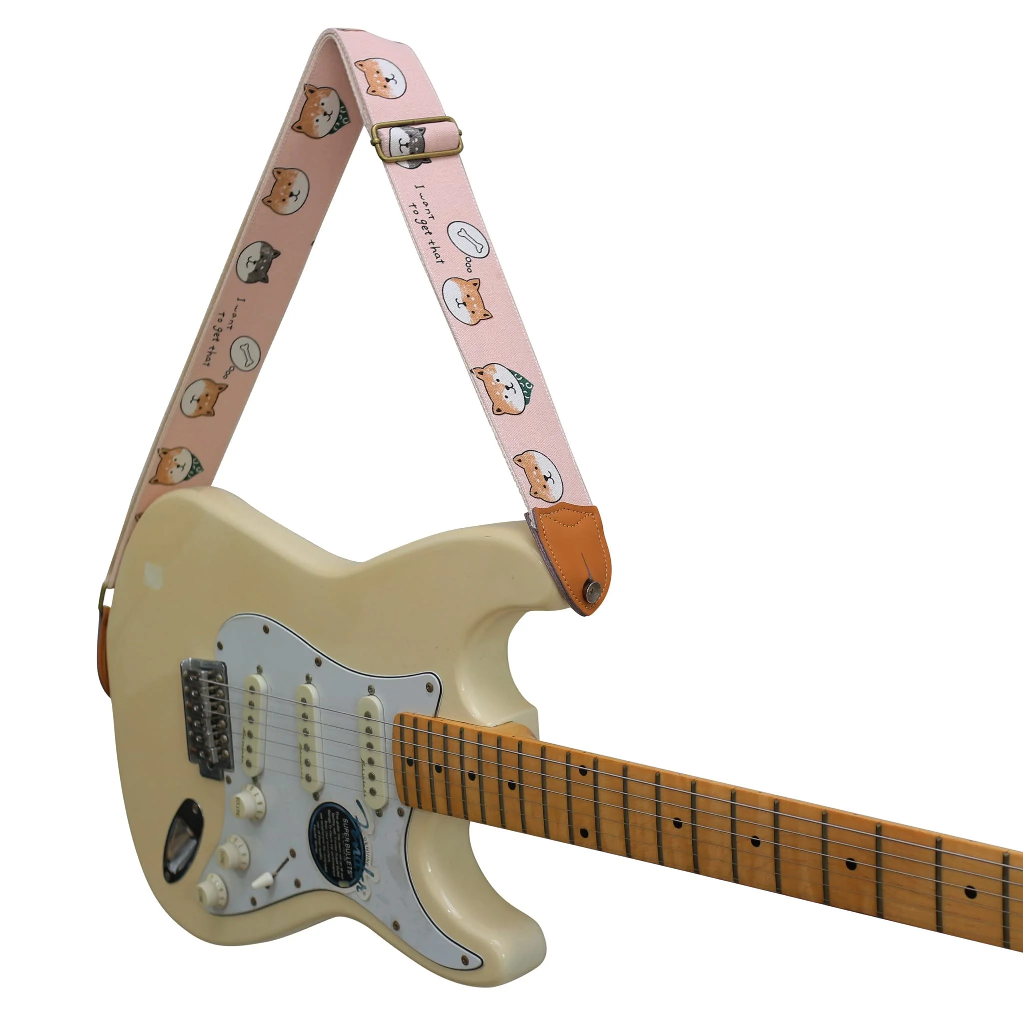 MUSIC FIRST Original Design, 2 inch width (5cm), Vintage Ukiyoe Style Pink Canvas Shiba Inu Electric Guitar Strap Bass Strap (Shiba Inu) - Image 4