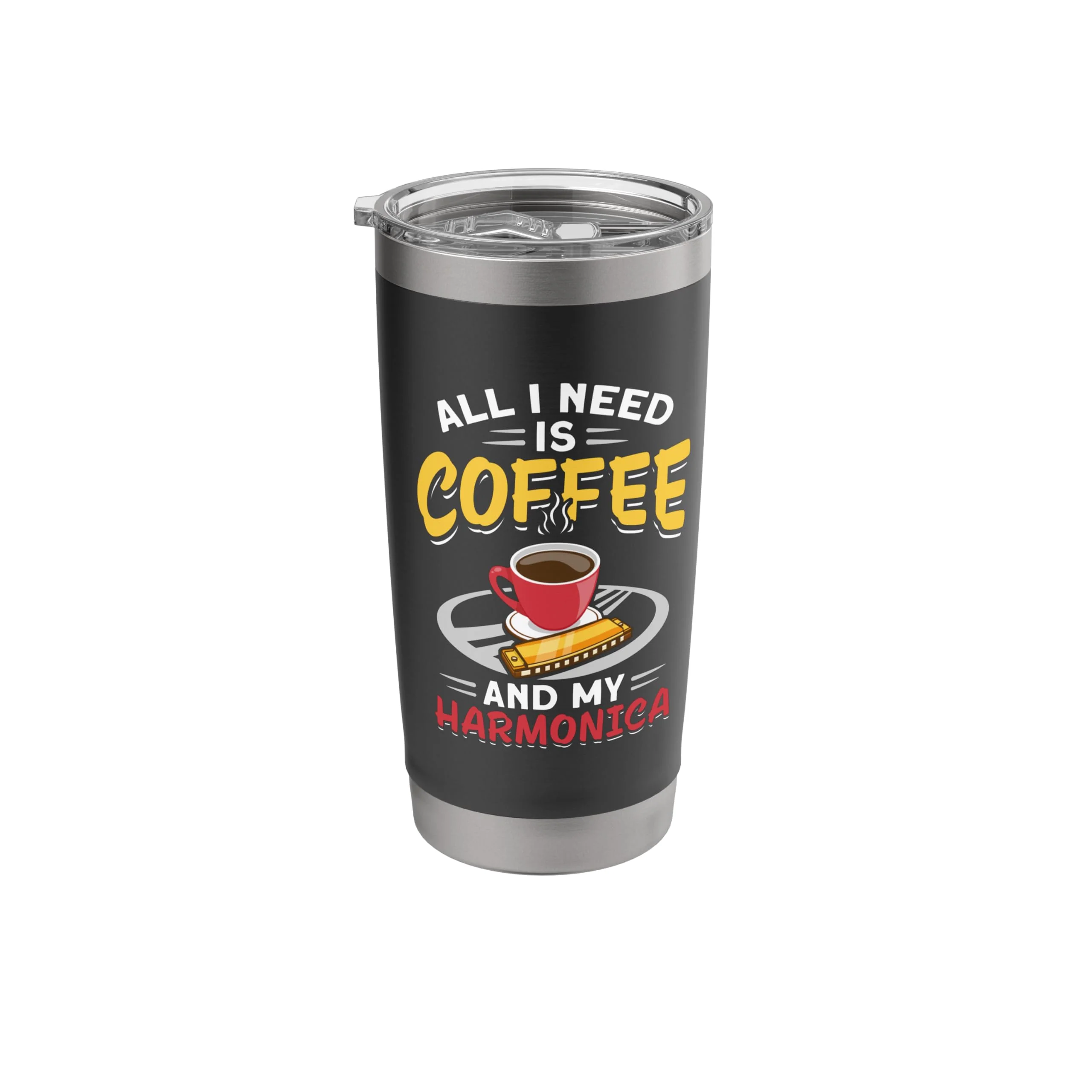 Music Instrument Mouth Organ Coffee And My Harmonica Stainless Steel Insulated Tumbler 20 Ounces Black