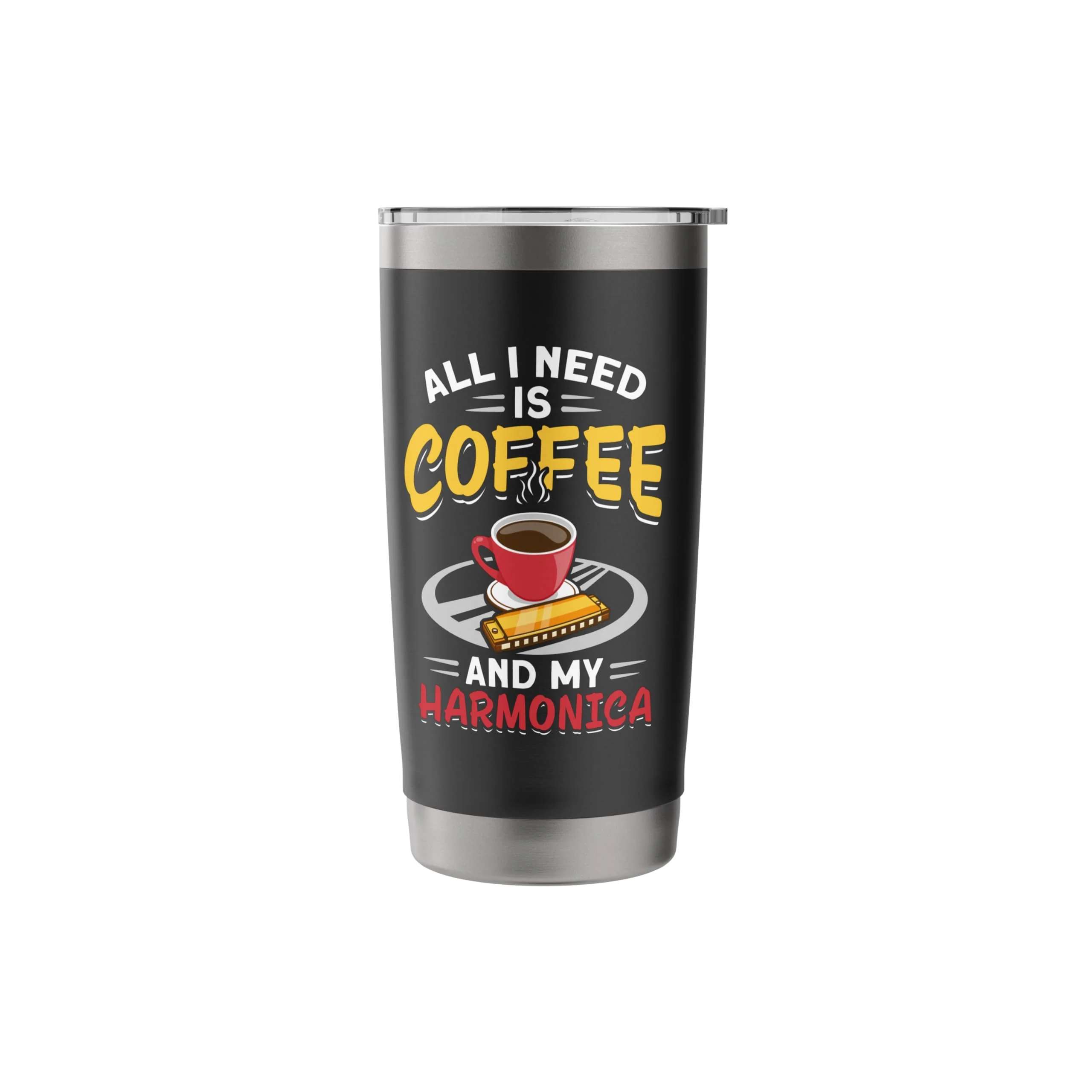 Music Instrument Mouth Organ Coffee And My Harmonica Stainless Steel Insulated Tumbler 20 Ounces Black - Image 3