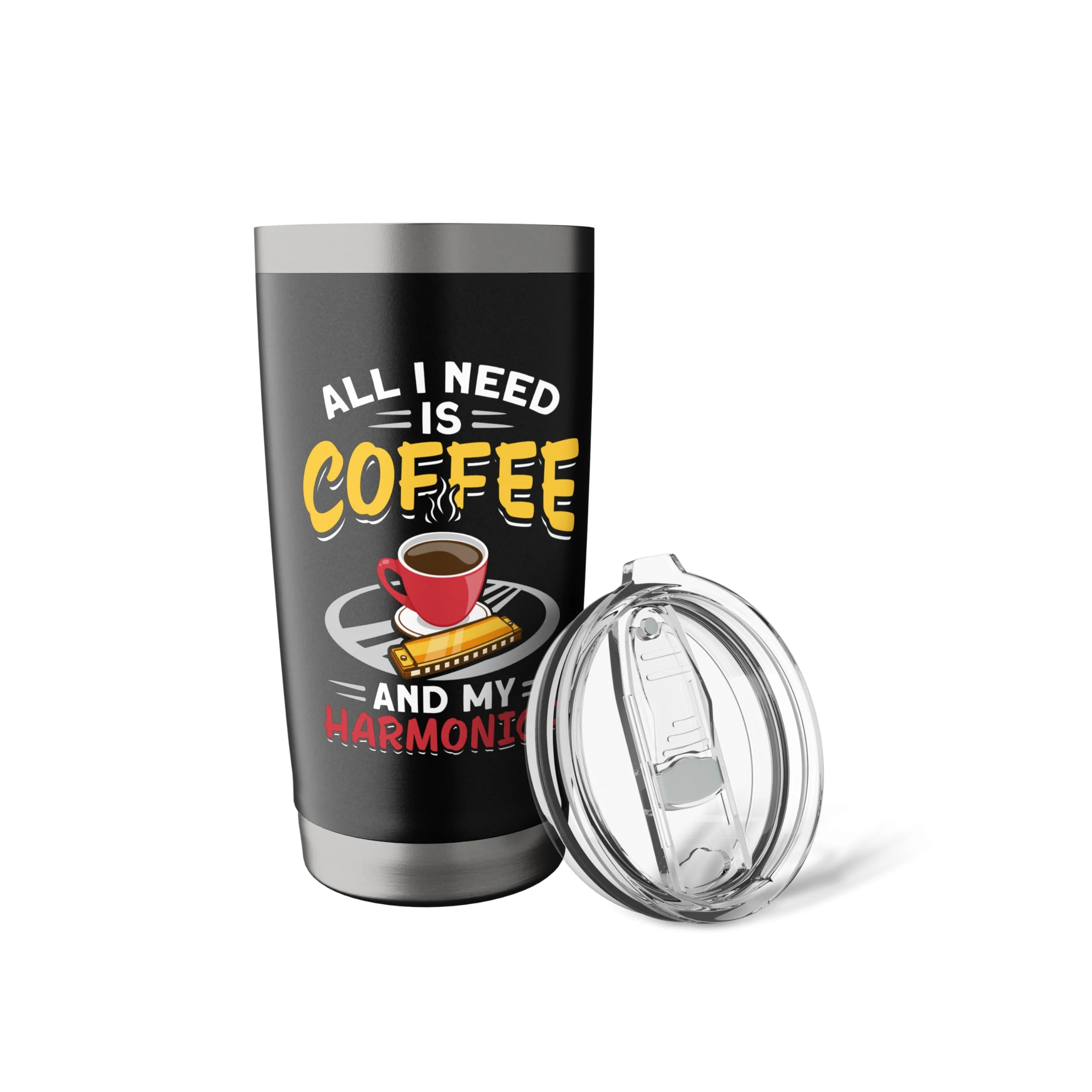 Music Instrument Mouth Organ Coffee And My Harmonica Stainless Steel Insulated Tumbler 20 Ounces Black - Image 5