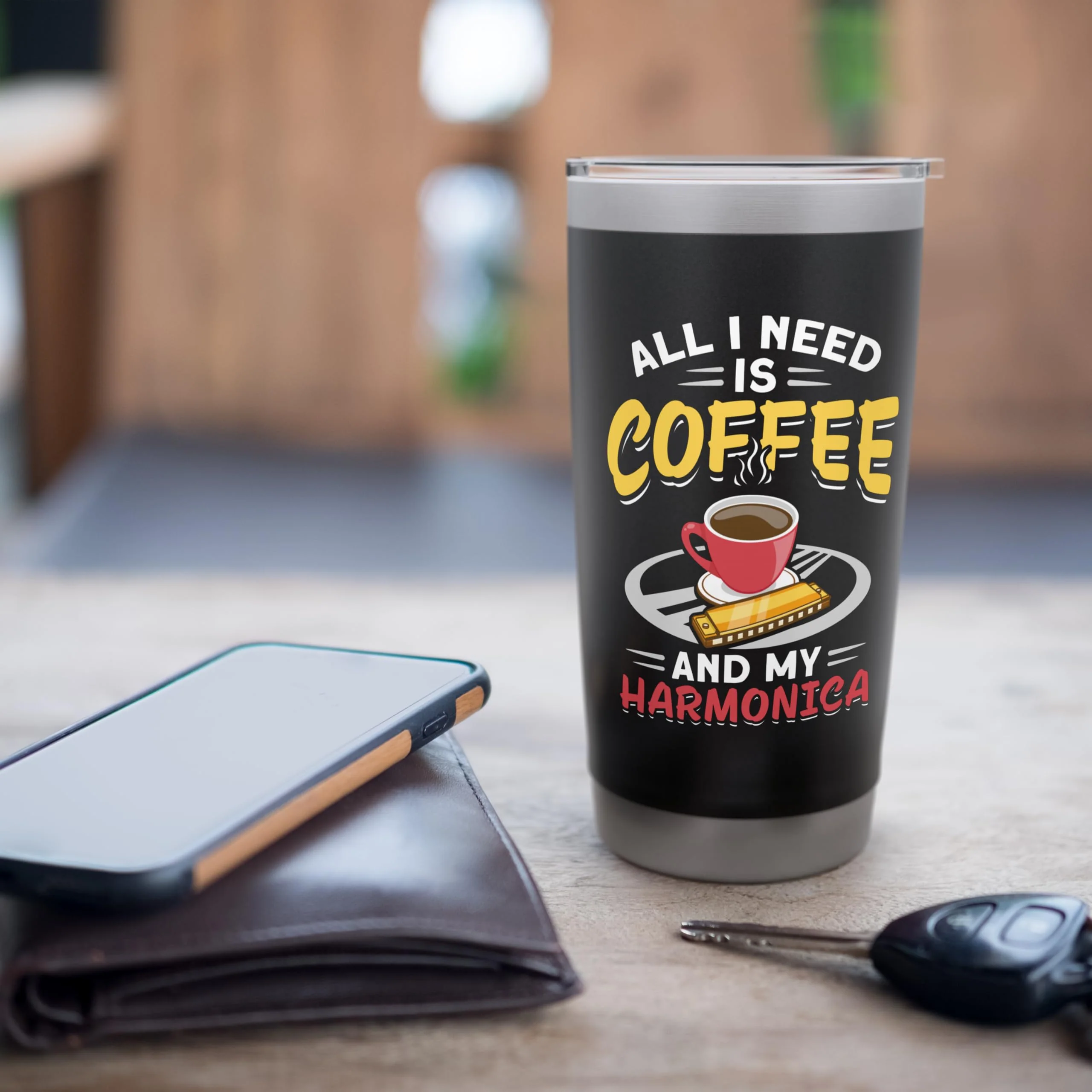 Music Instrument Mouth Organ Coffee And My Harmonica Stainless Steel Insulated Tumbler 20 Ounces Black - Image 7