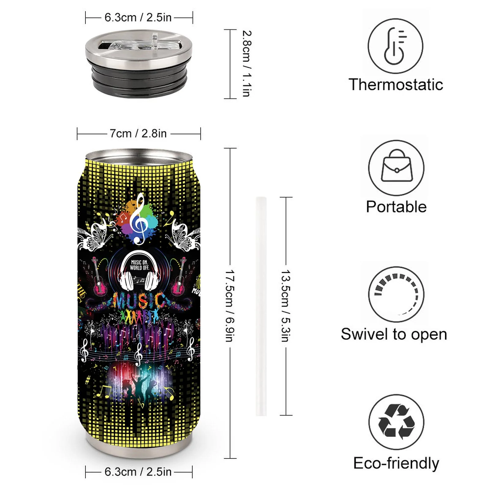 Music Notes Stainless Steel Insulated Tumbler With Straw Lid, Musical Lovers Gift For Musician As Music Themed Gifts 17 Oz 17 ounces - Image 3