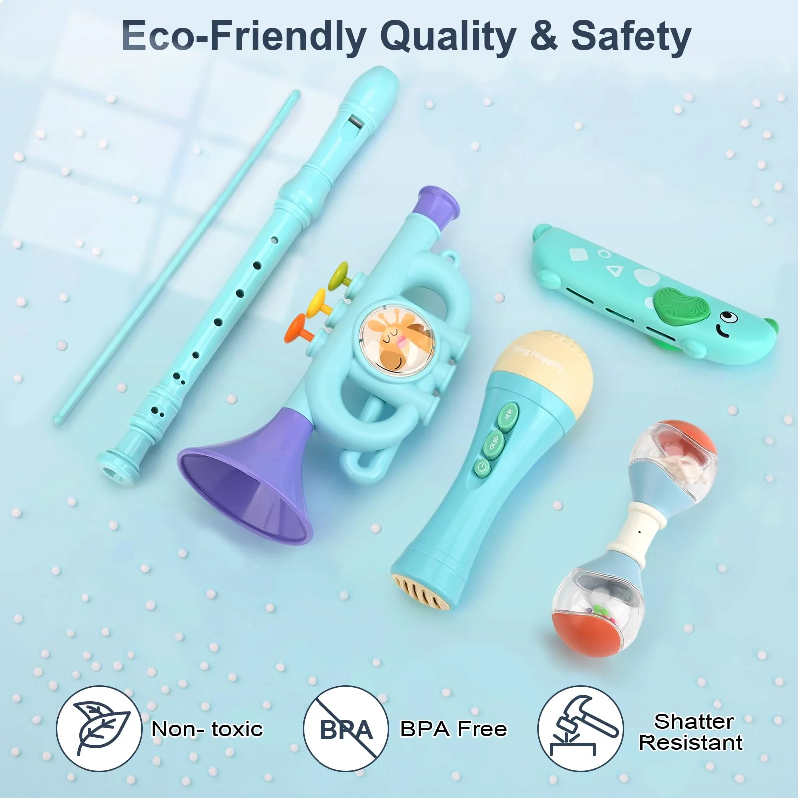 Musical Toys for 2 3 Year Old Boy Girl Birthday Gifts, 5 in 1 Montessori Musical Instruments for Toddlers 2-4 with Trumpet/Microphone/Flute/Harmonica, Preschool Learning Toys for Baby 18+ Months Plastic Set - Image 3