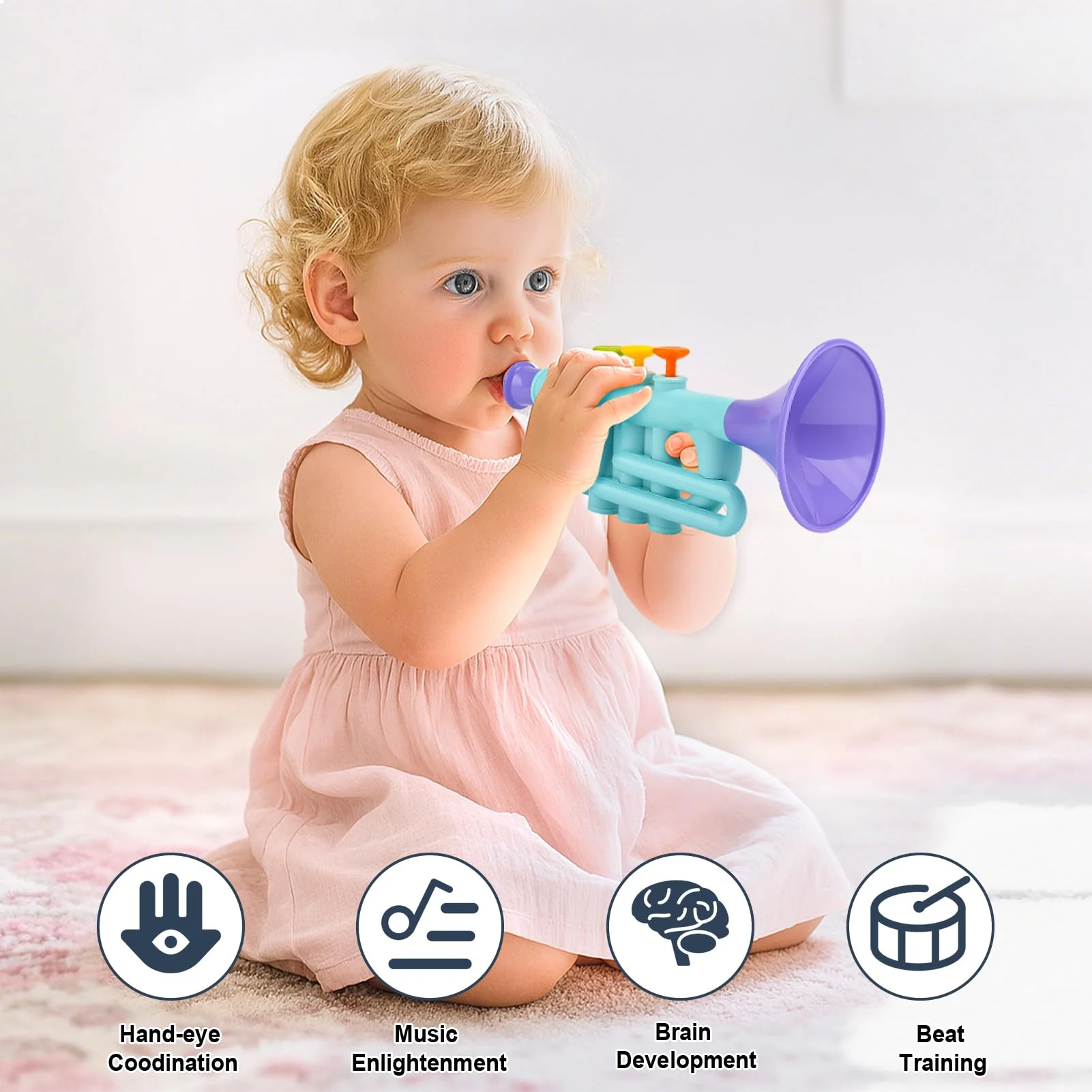Musical Toys for 2 3 Year Old Boy Girl Birthday Gifts, 5 in 1 Montessori Musical Instruments for Toddlers 2-4 with Trumpet/Microphone/Flute/Harmonica, Preschool Learning Toys for Baby 18+ Months Plastic Set - Image 4