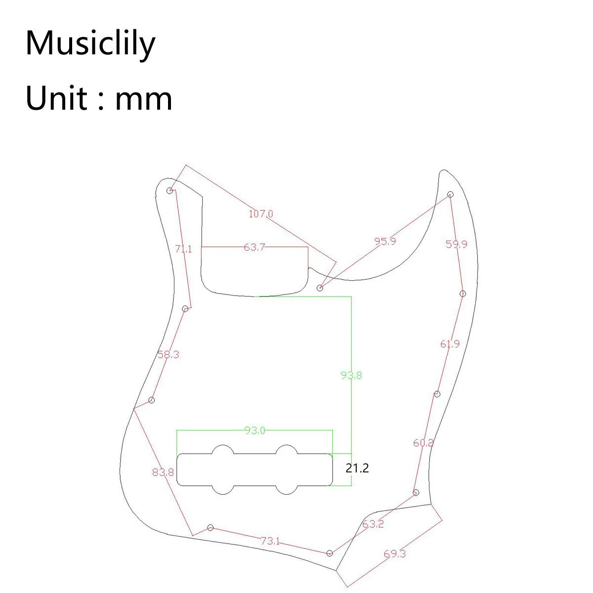 Musiclily 10 Hole J Bass Pickguard for Fender American/Mexican Made Standard Jazz Bass, 4Ply Red Tortoise - Image 2