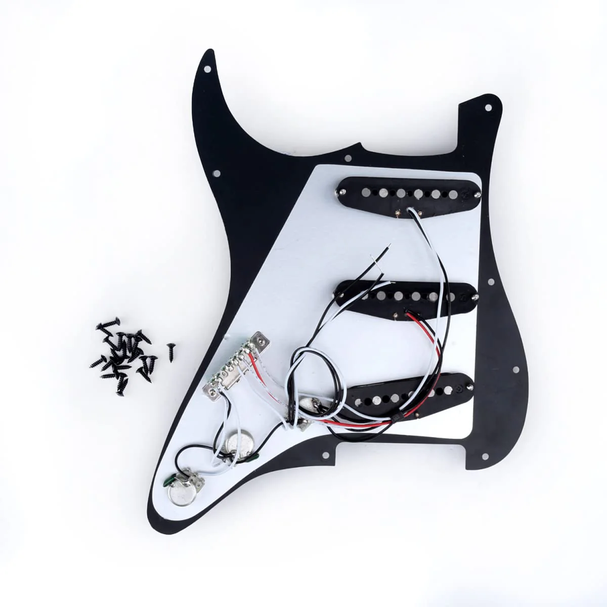 Musiclily 11 Hole SSS Prewired Loaded Pickguard with Alnico 5 Single Coil Pickups Set for Strat ST Style Electric Guitar, 3Ply Black - Image 3