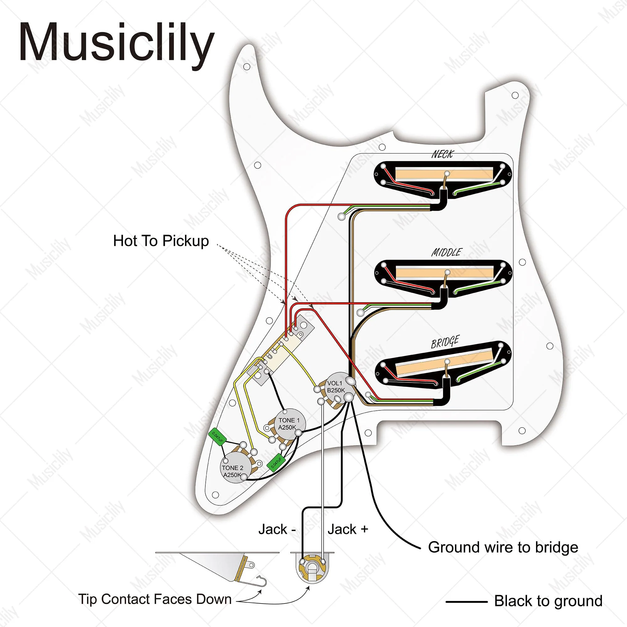 Musiclily 11-Hole SSS Prewired Loaded Pickguard with Dual Hot Rail High Output Pickups Set for Fender Squier Strat Electric Guitar, 4Ply White Pearl - Image 3