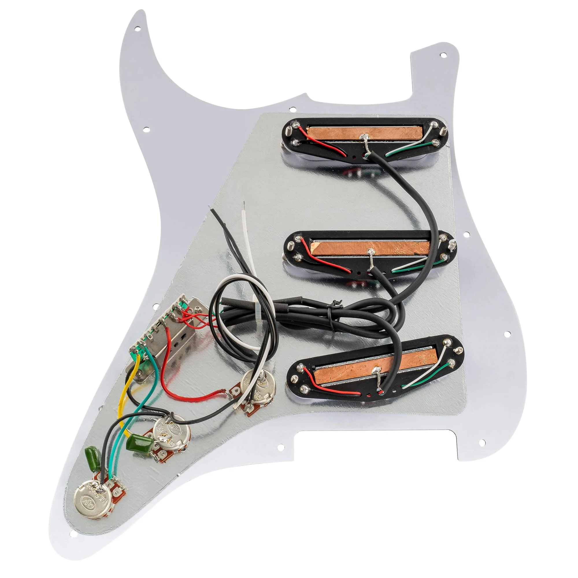 Musiclily 11-Hole SSS Prewired Loaded Pickguard with Dual Hot Rail High Output Pickups Set for Fender Squier Strat Electric Guitar, 4Ply White Pearl - Image 5