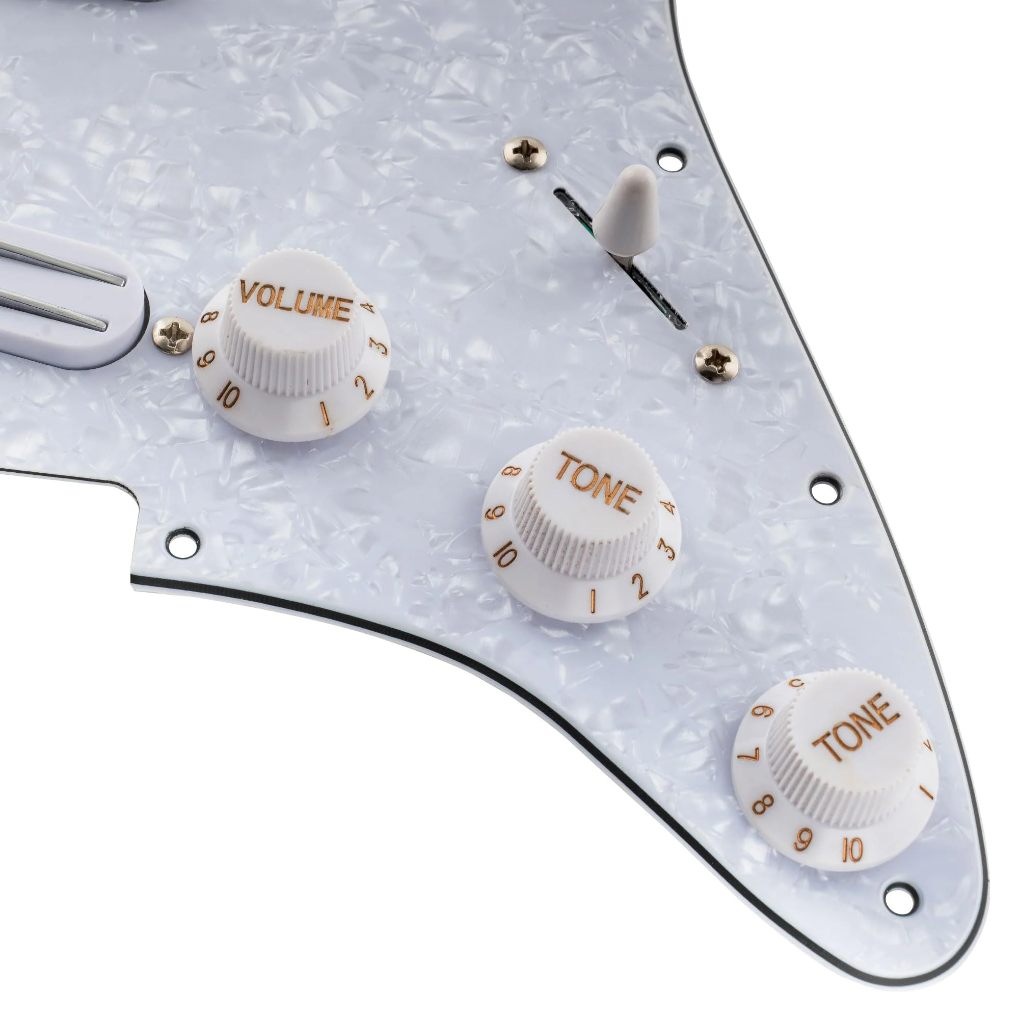 Musiclily 11-Hole SSS Prewired Loaded Pickguard with Dual Hot Rail High Output Pickups Set for Fender Squier Strat Electric Guitar, 4Ply White Pearl - Image 7