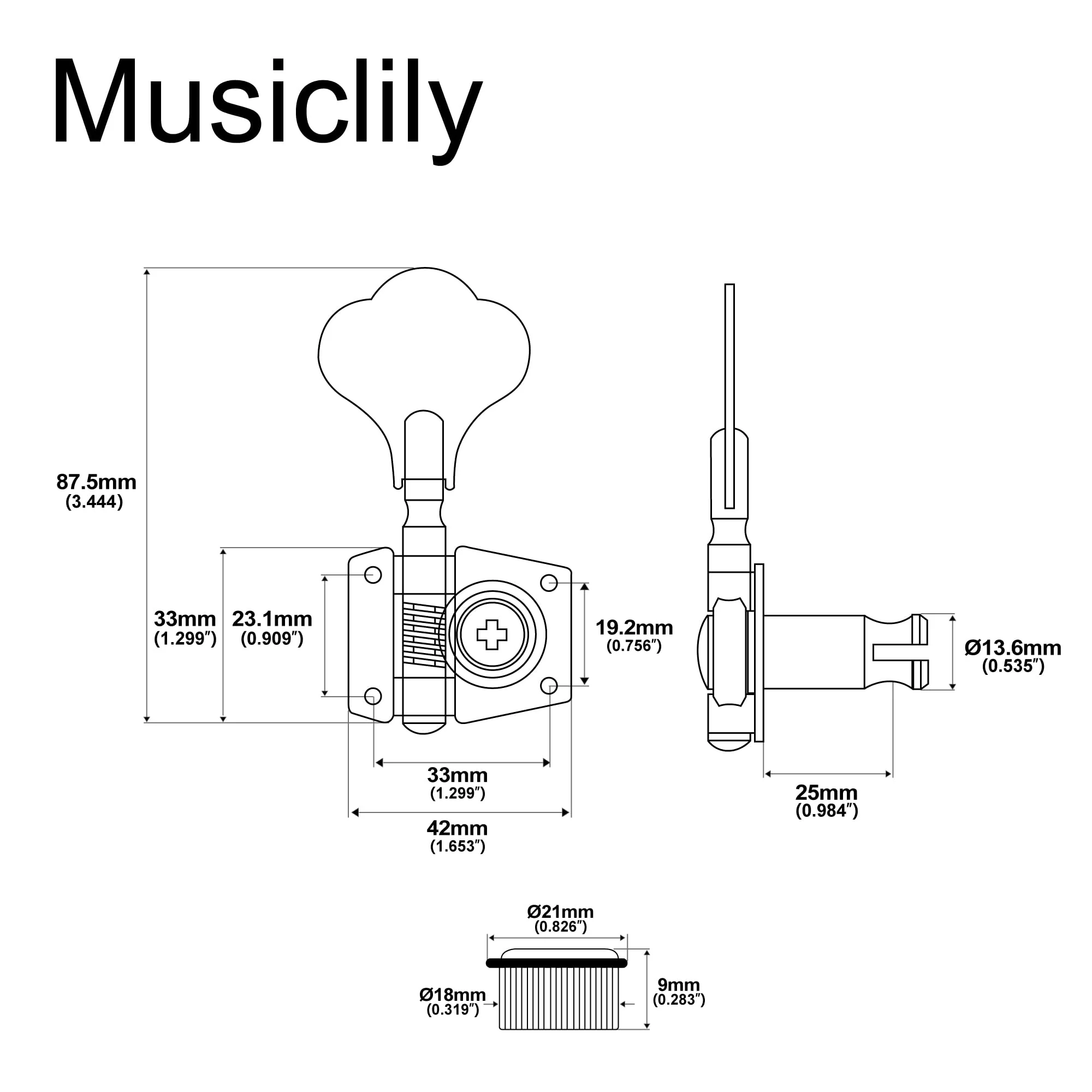 Musiclily 2+2 Vintage Open Geared Bass Tuners Machine Head Tuning Keys Pegs Set for Jazz Precision P Bass Replacement, Chrome - Image 2