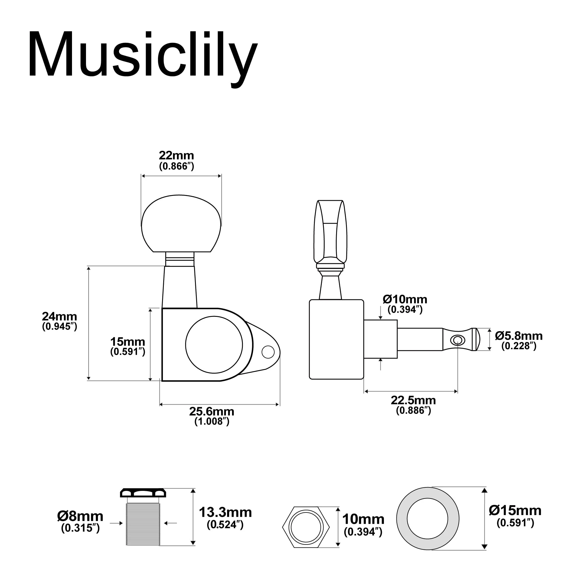 Musiclily 3+3 Epi Style Sealed Guitar Tuners String Tuning Pegs Keys Machine Heads Set for Les Paul Epiphone Electric Guitar, Half Moon Button Black Epi Half Moon Black - Image 2