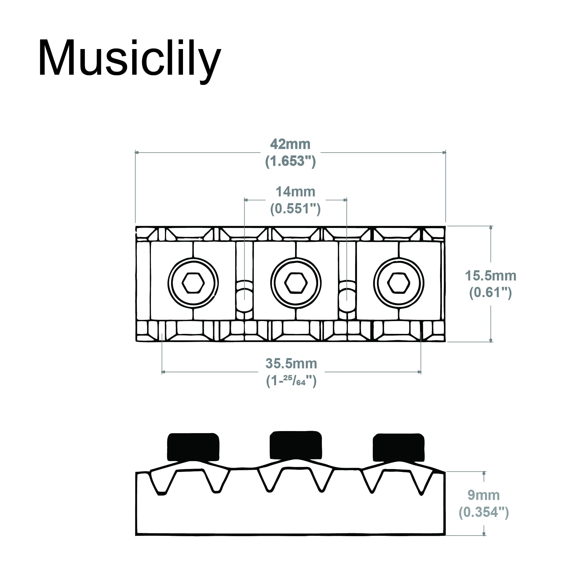 Musiclily 42mm Guitar Metal Locking Nut String Lock for Floyd Rose Style Electric Guitar Double Locking Tremolo System, Chrome - Image 2
