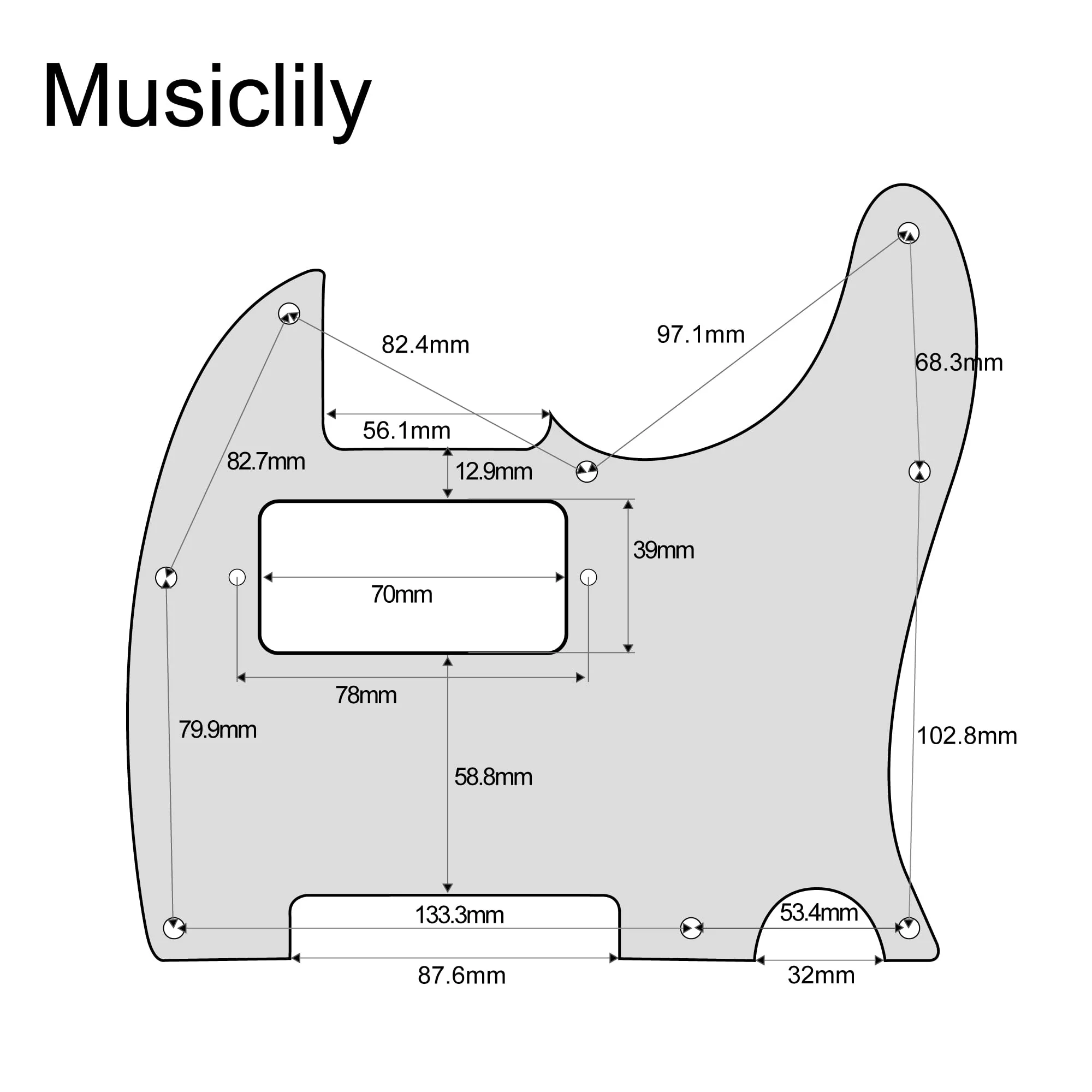 Musiclily 8 Hole Humbucker Tele Pickguard HH Guitar Pick Guard Scratch Plate for USA/Mexican Fender Telecaster Standard Electric Guitar, 3 Ply Parchment - Image 2