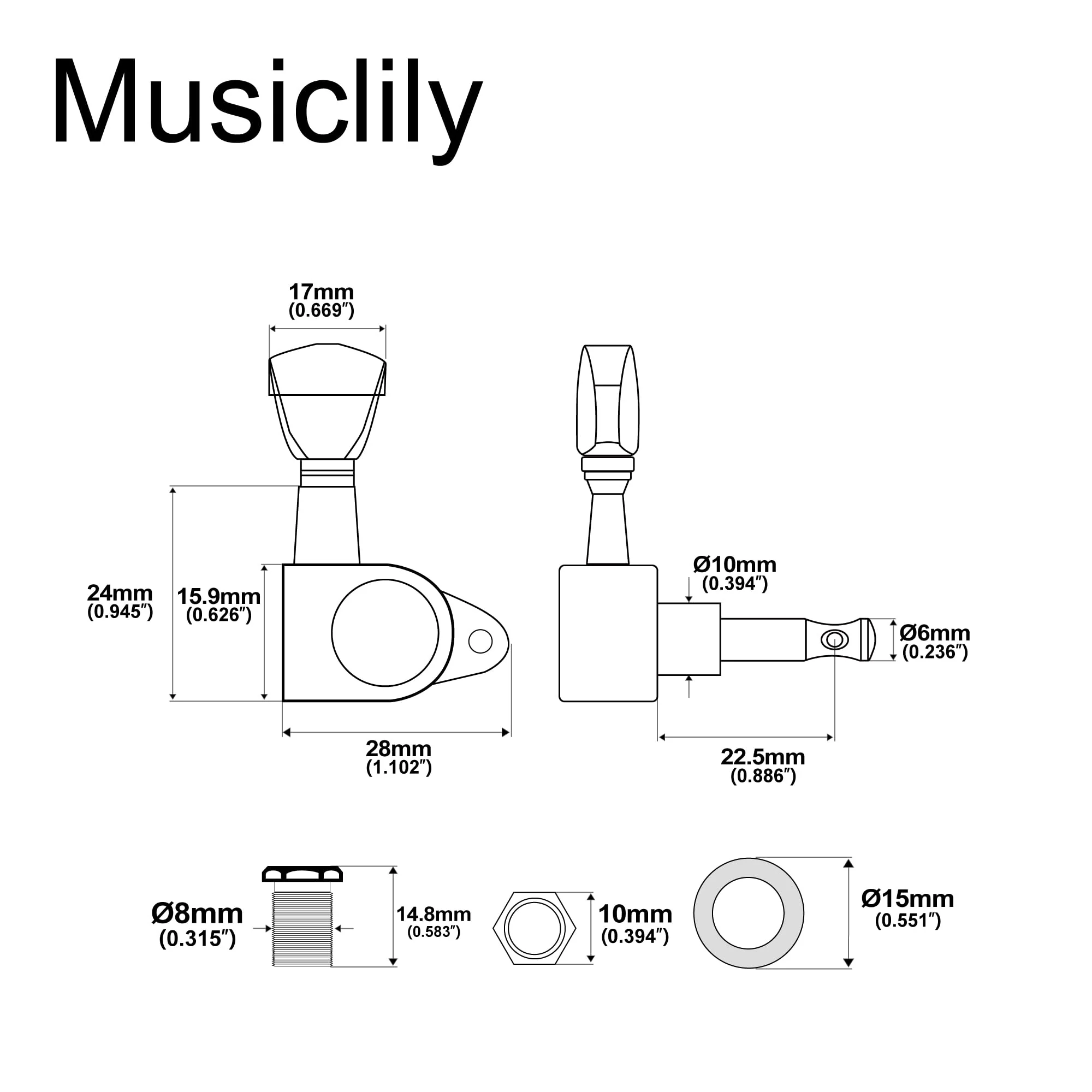 Musiclily Economy 3L3R Roto Style Sealed Guitar Tuners Machine Heads Tuning Pegs Keys Set for Epiphone Les Paul SG ES, Keystone Button Chrome - Image 2