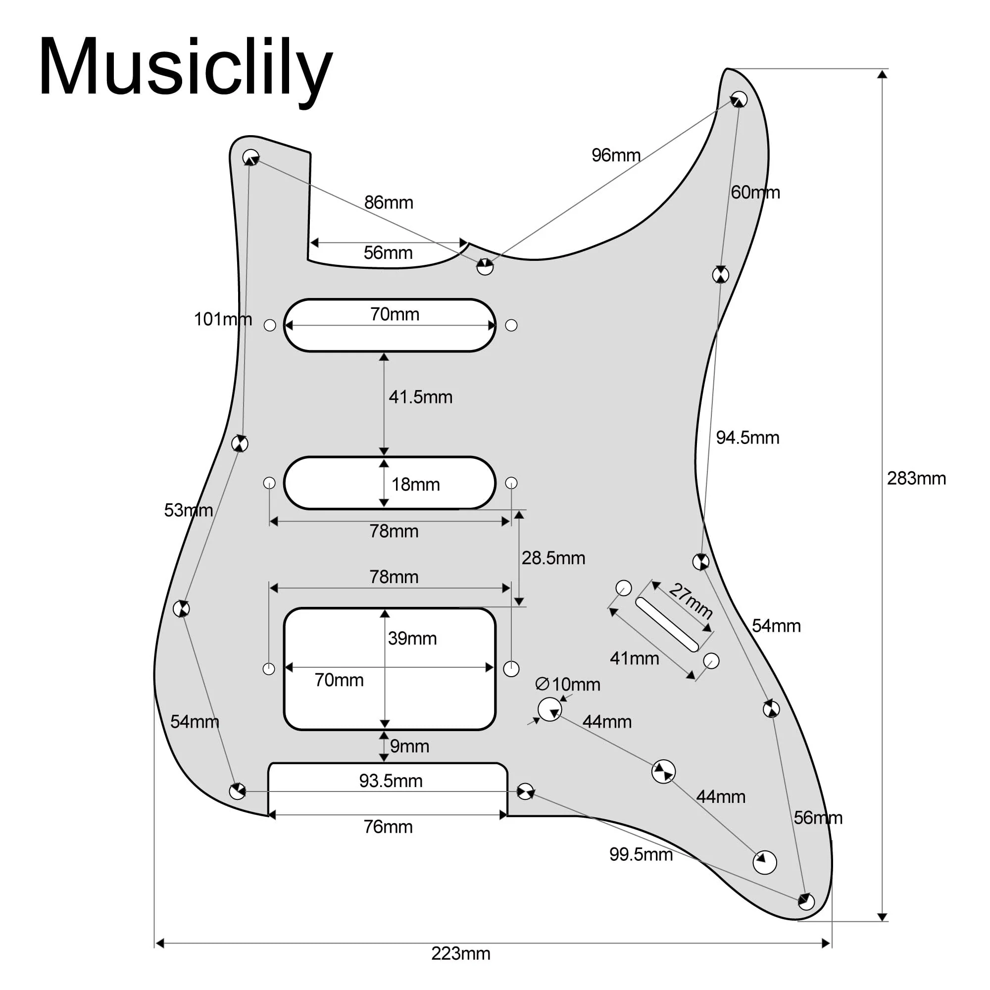 Musiclily HSS 11 Hole Strat Pickguard ST Guitar Pick Guard Scratch Plate for Fender American/Mexican Standard Stratocaster Modern Style Electric Guitar,3Ply Black 3ply Black - Image 2