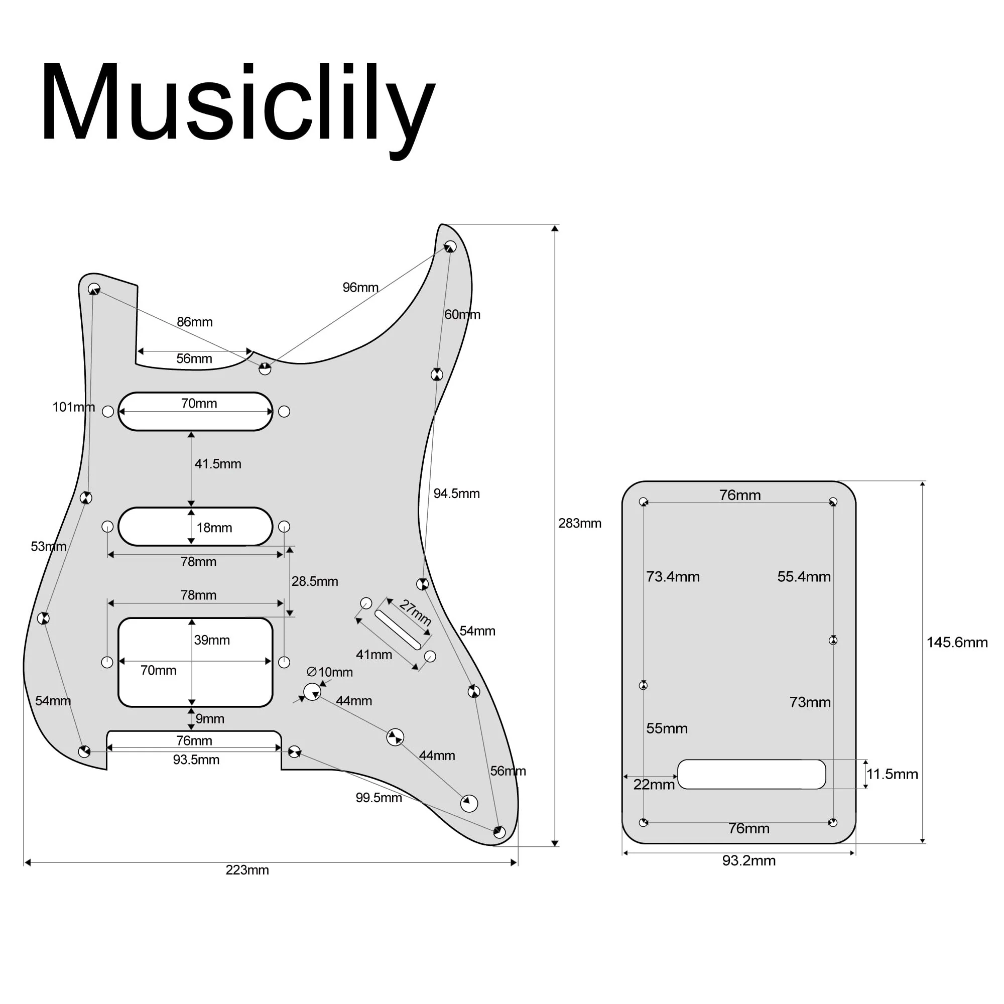 Musiclily HSS 11 Holes Strat Electric Guitar Pickguard and BackPlate Set for Fender US/Mexico Made Standard Stratocaster Modern Style Guitar Parts,4Ply Pearl Blue - Image 2