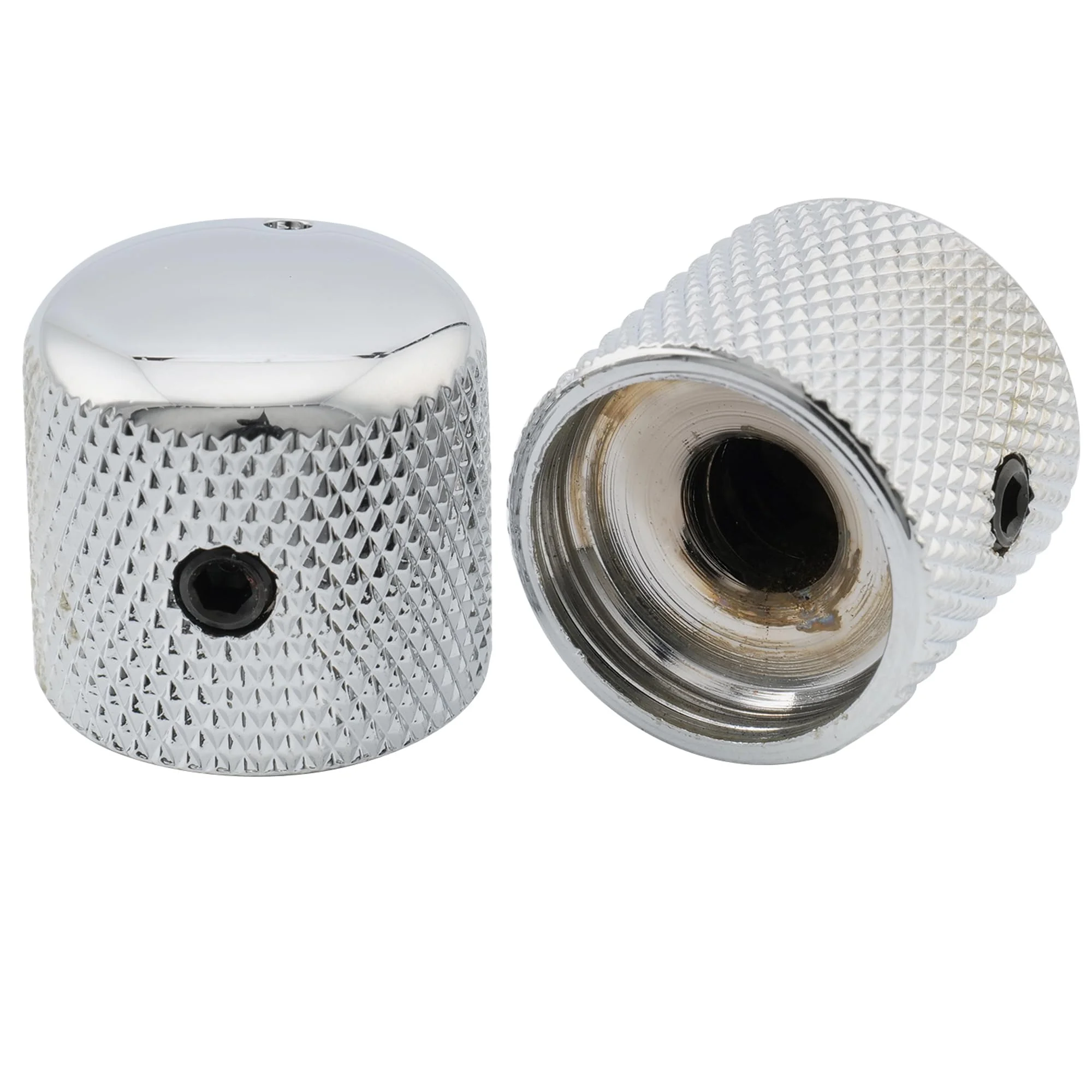 Musiclily Pro 1/4" Steel Fine Knurled Dome Knobs Universal Fitting Control Knobs with Set Screw and Indicator Dot for Electric Guitar or Bass, Chrome (Set of 2) - Image 5