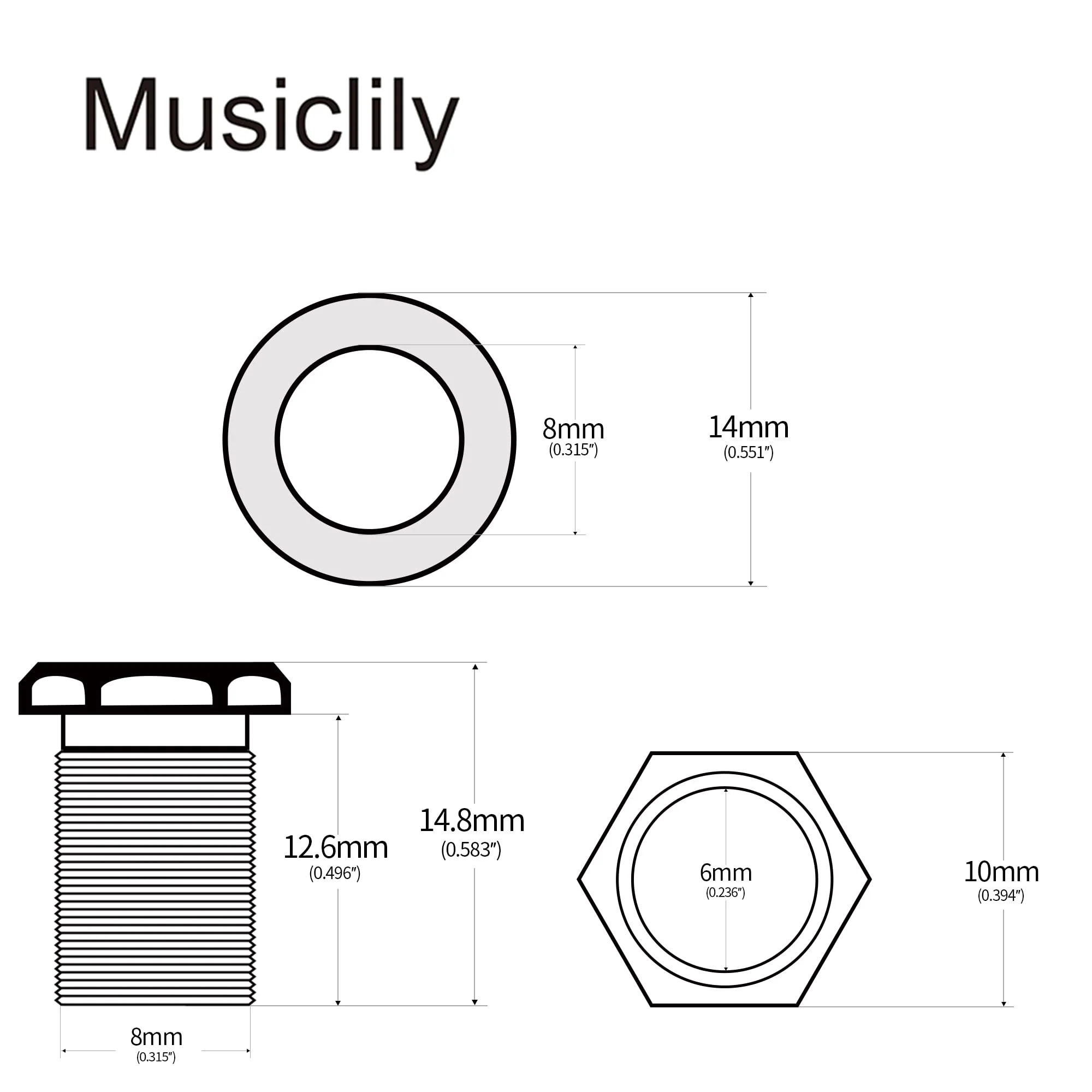 Musiclily Pro 10mm Guitar Tuner Bushings and 14mm Washers for Modern Electric Guitar Sealed Tuning Pegs Machine Heads, Chrome (Set of 6) - Image 2