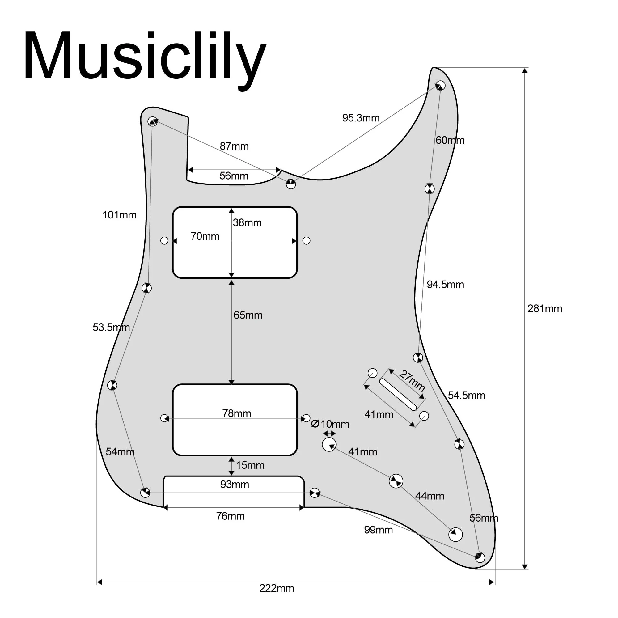 Musiclily Pro 11 Hole HH Strat Pickguard Humbucker Guitar Scratch Plate for USA/Mexican Made Fender Standard Stratocaster Modern Style, 3Ply Cream - Image 2