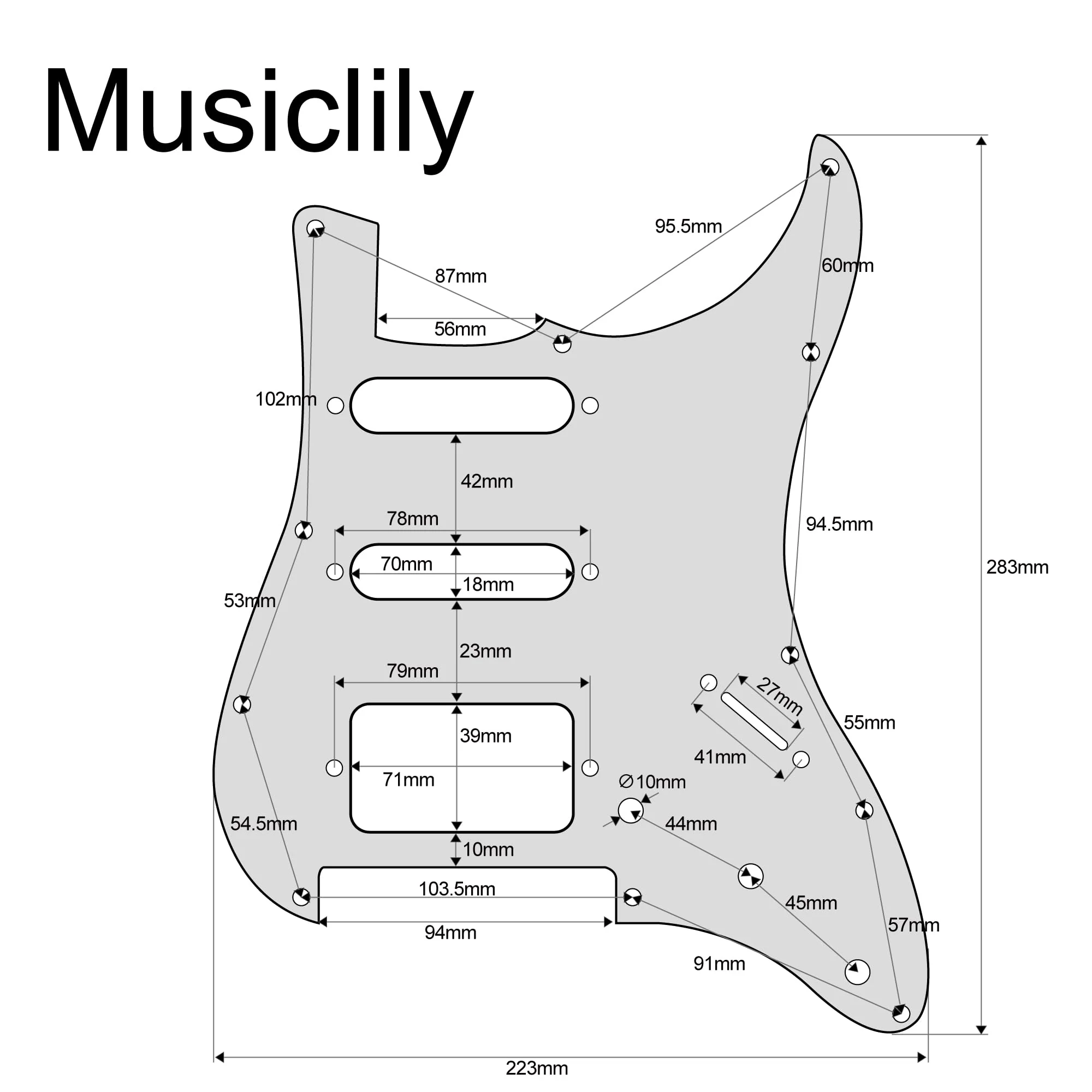 Musiclily Pro 11 Hole Modern Style Strat HSS Guitar Pickguard for American/Mexican Fender Stratocaster Floyd Rose Bridge Cut, 4Ply Parchment Pearl - Image 2