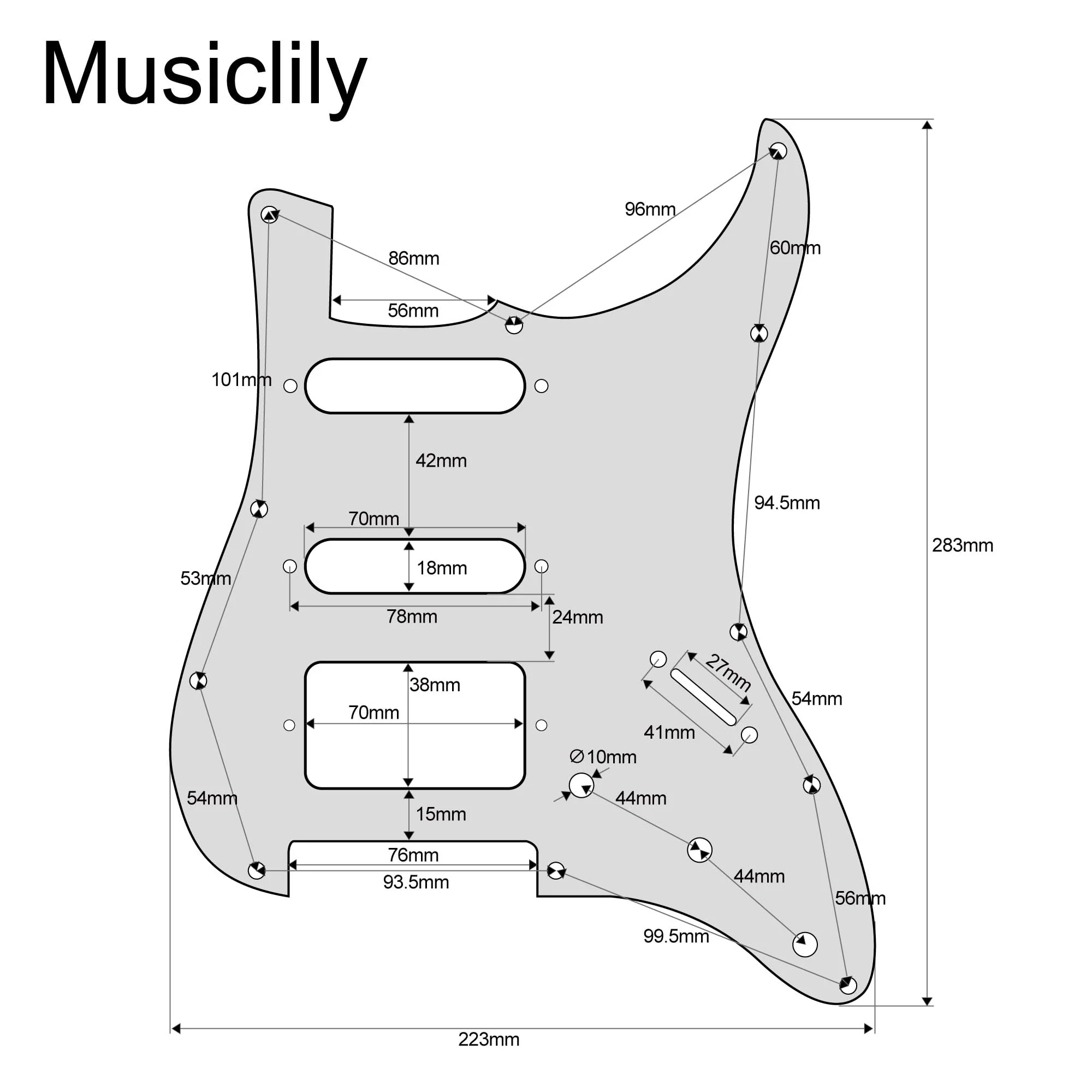 Musiclily Pro 11-Hole Modern Style Strat HSS Pickguard Scratch Plate for American Stratocaster Guitar, 3Ply Parchment - Image 2