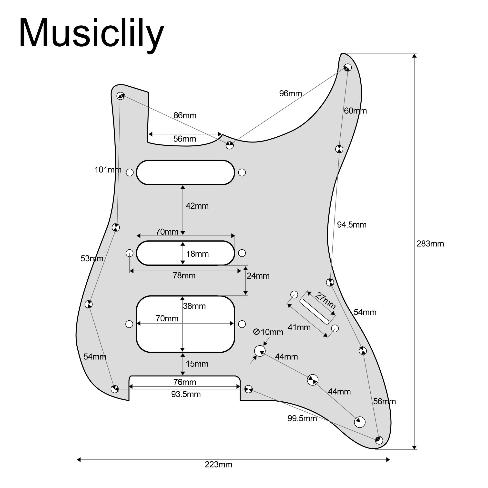 Musiclily Pro 11-Hole Round Corner HSS Guitar Strat Pickguard Humbucker for USA/Mexican Stratocaster Open Pickup, 3Ply Parchment - Image 2