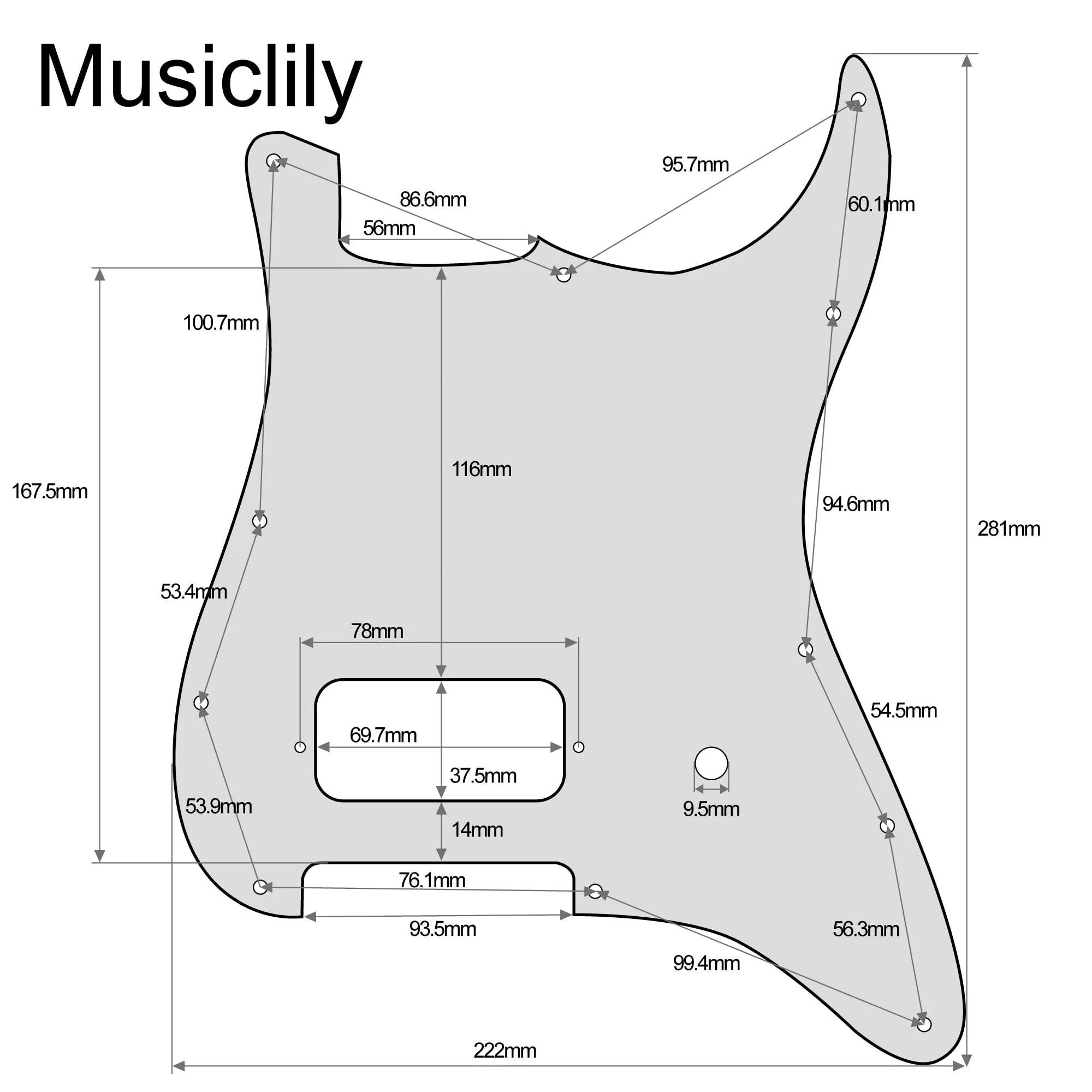 Musiclily Pro 11 Holes ST Strat One Humbucker Guitar Pickguard for American/Mexican Fender Tom Delonge Strat Style Electric Guitar, 4Ply Aged White Pearl - Image 2