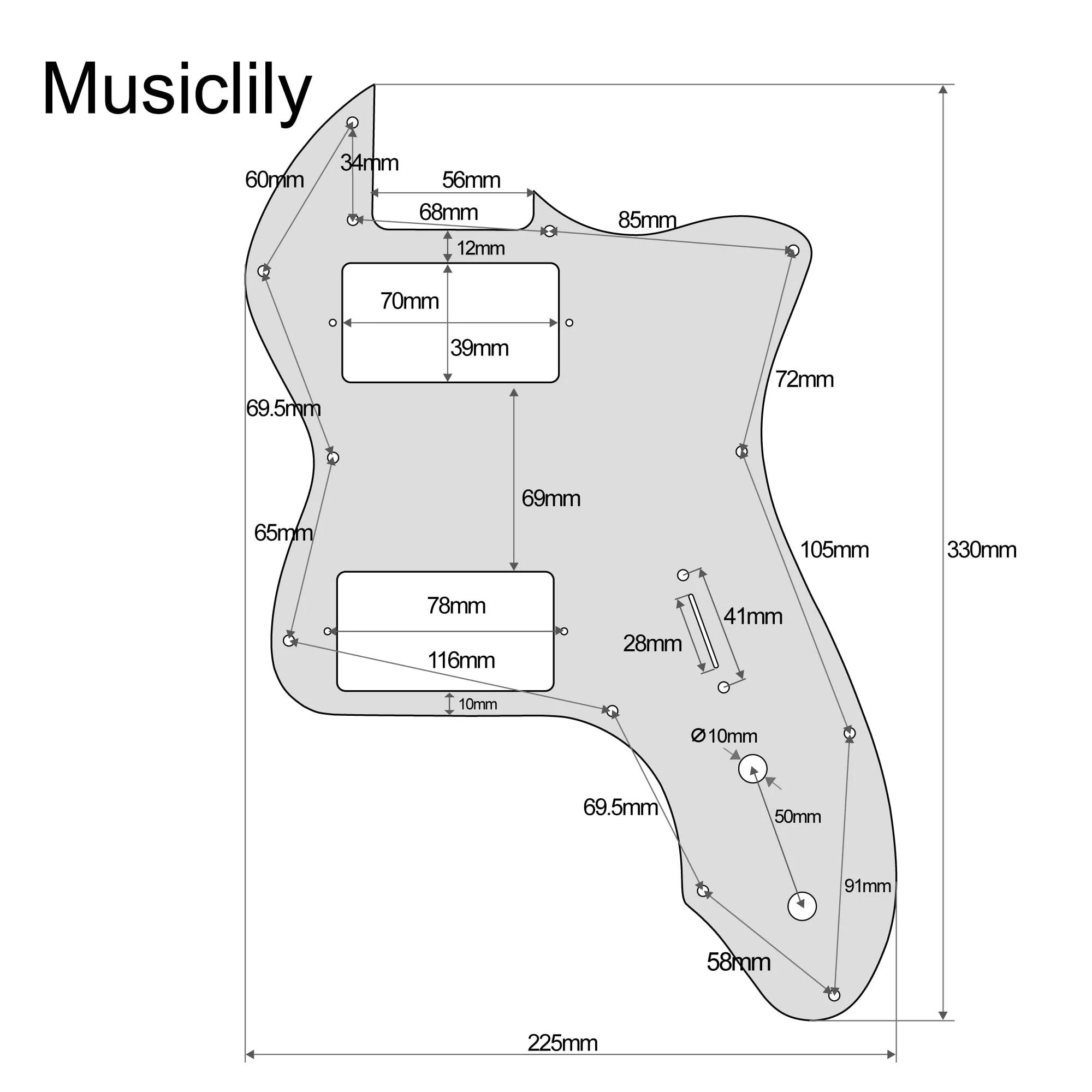 Musiclily Pro 12 Holes Covered HH Guitar Pickguard For USA/Mexico Fender 72 Tele Thinline Style Electric Guitar, 4Ply White Pearl - Image 2