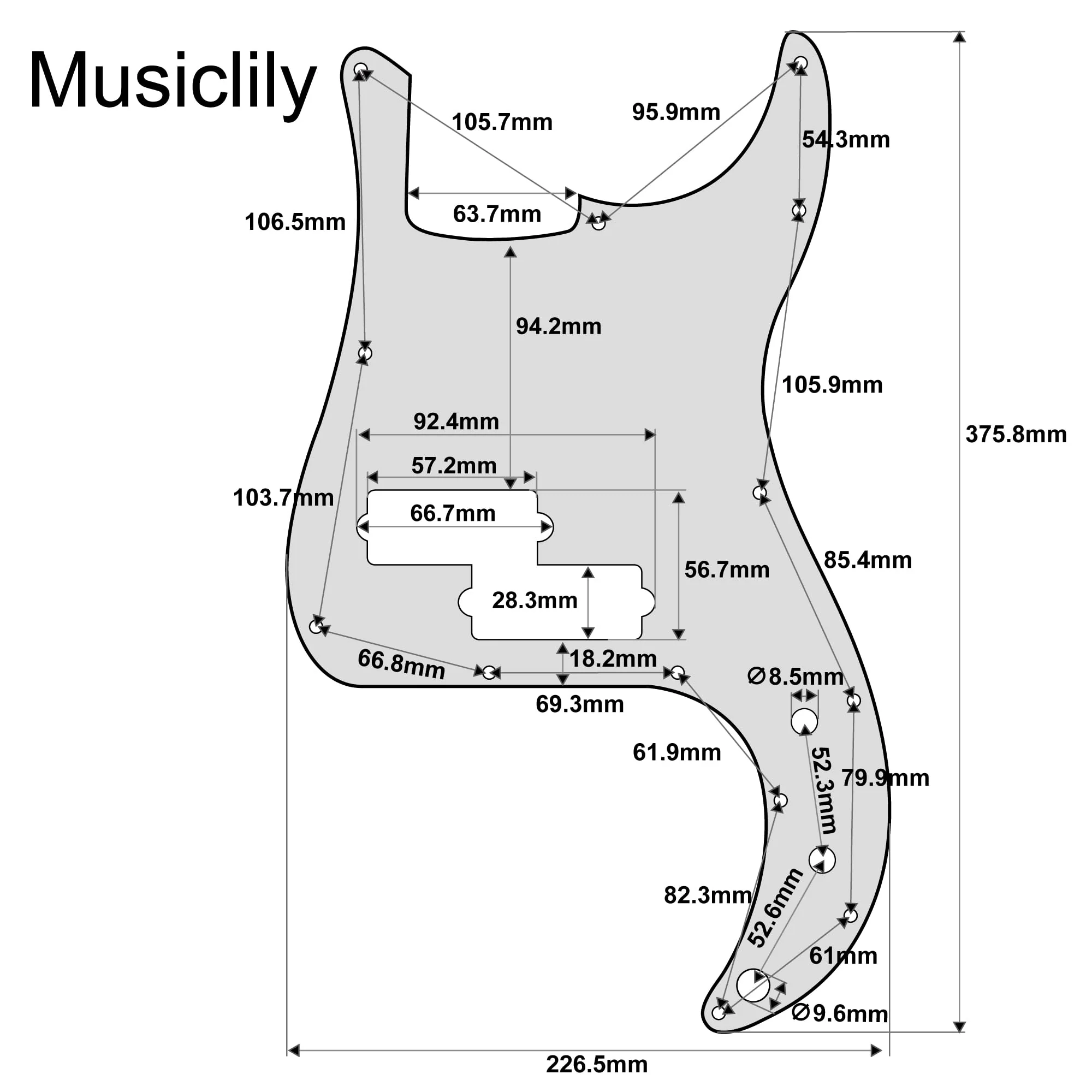 Musiclily Pro 13-Hole Bass Pickguard for Squier Sonic Precision Bass, 3Ply Black - Image 2
