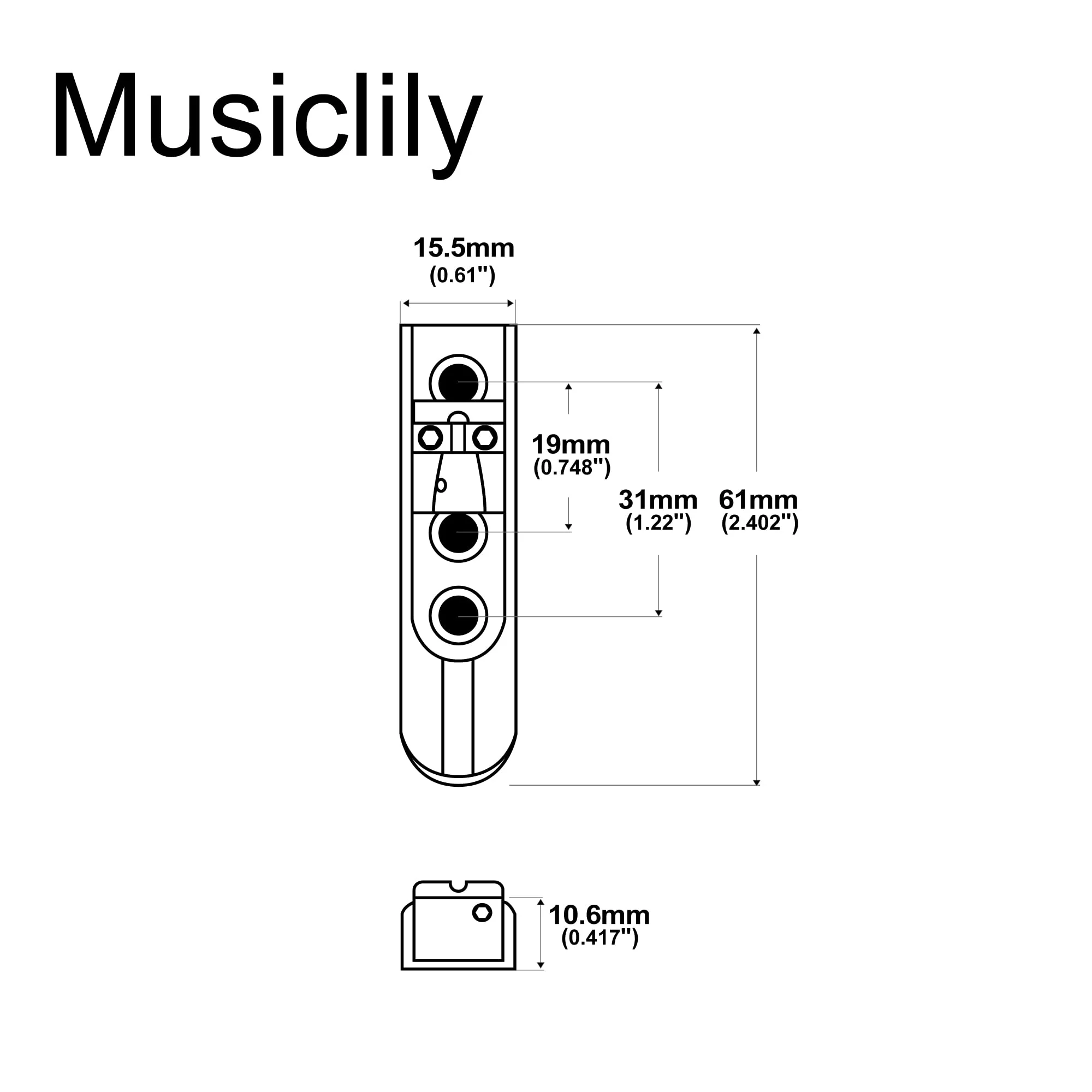 Musiclily Pro 15.5mm Individual Bass Bridge Single String Lock-Down Bass Bridge for 1st/2nd String, Black - Image 2