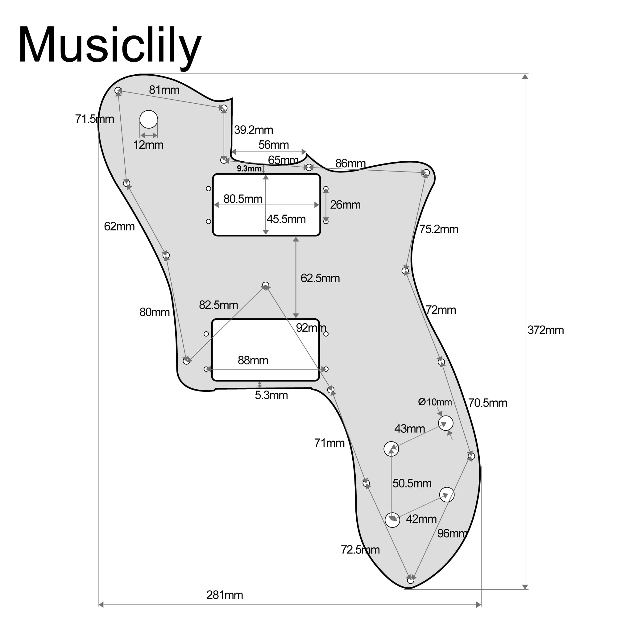 Musiclily Pro 15 Holes Wide Range HH Guitar Pickguard for Mexico Fender 72 Tele Deluxe Style Electric Guitar, 3Ply Black - Image 2