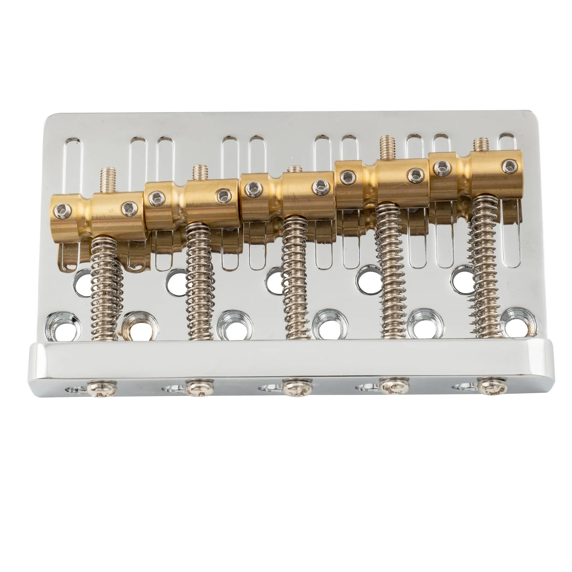 Musiclily Pro 17mm Heavy Duty 5-String Bass Bridge Dual Load with Brass Saddle Steel Plate for Precision Jazz Bass Replacement, Chrome - Image 4